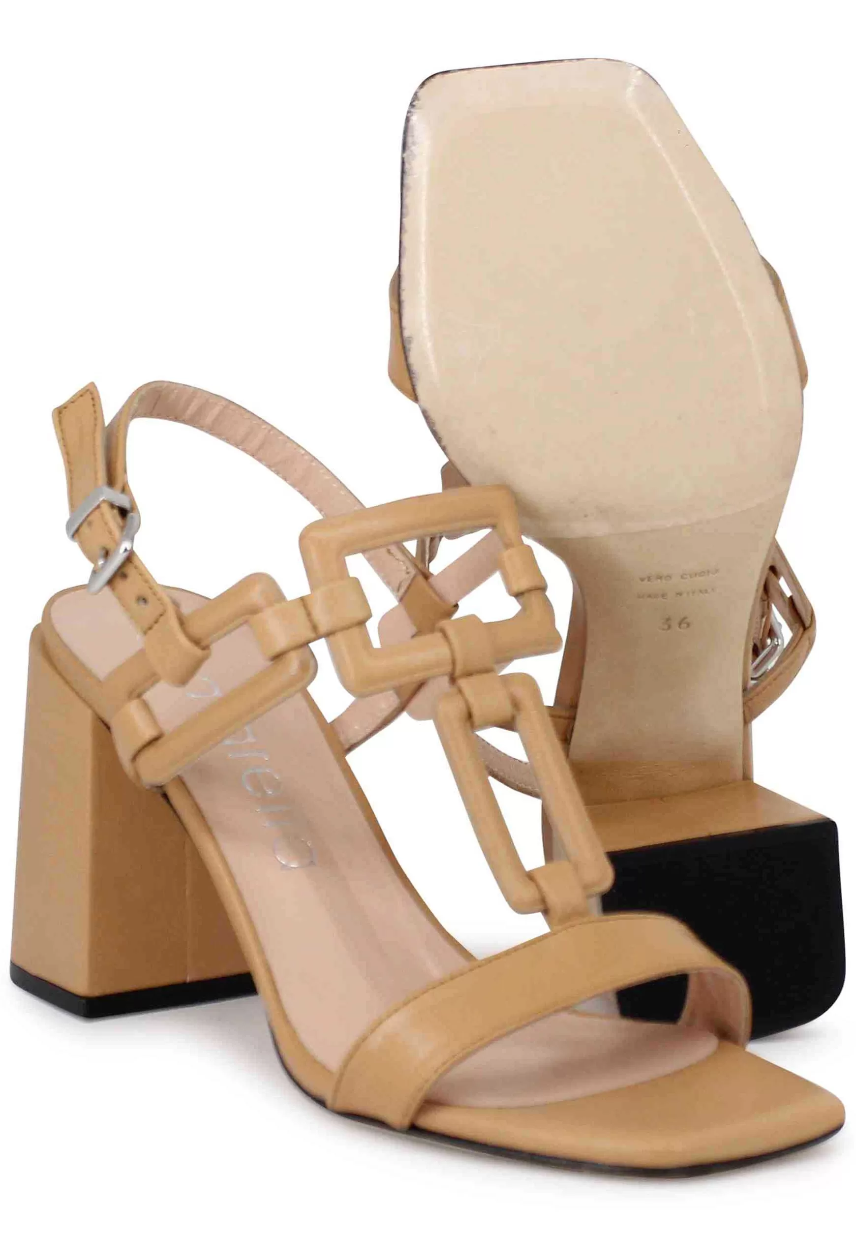 Sandali Slingback Donna In Pelle Naturale Con Tacco Alto E Punta Quadra** Cheap