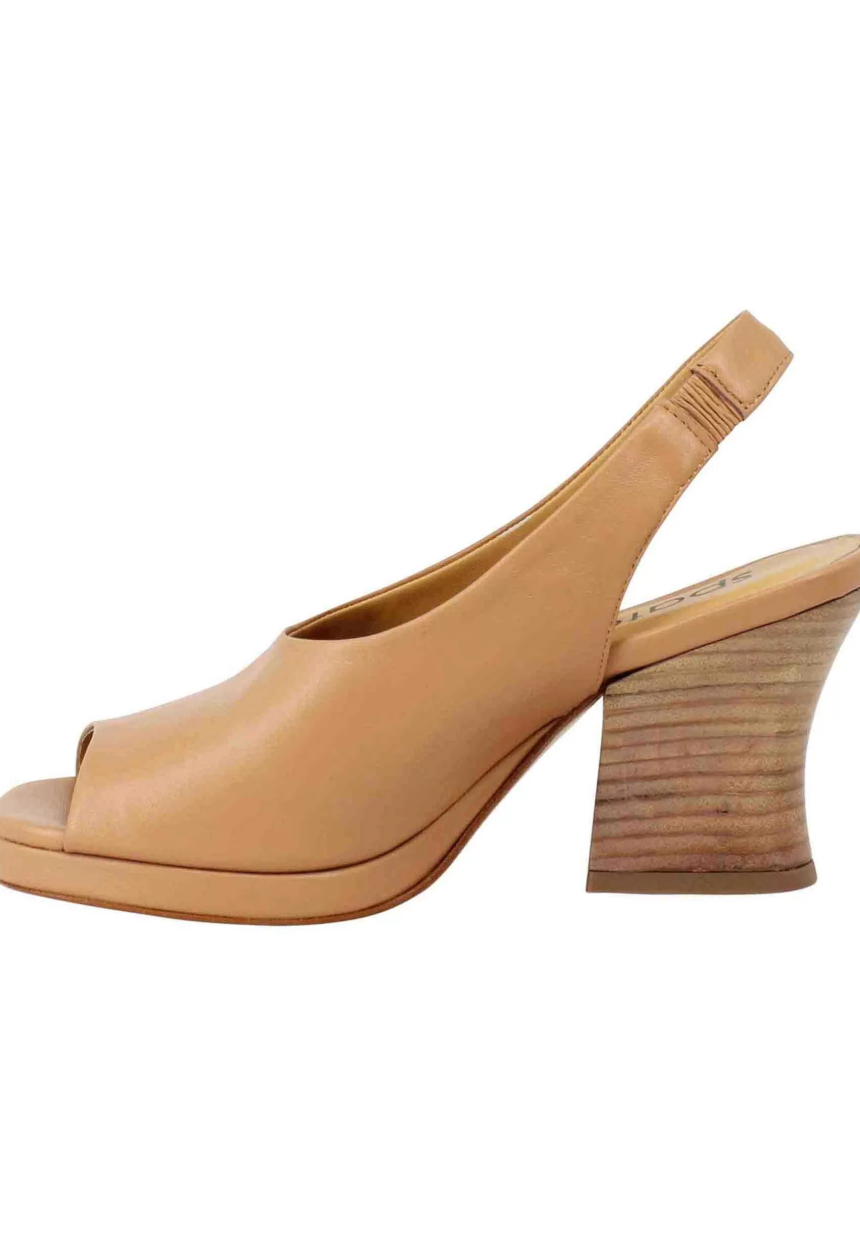 Sandali Slingback Donna In Pelle Naturale Con Tacco In Cuoio Naturale** Sale