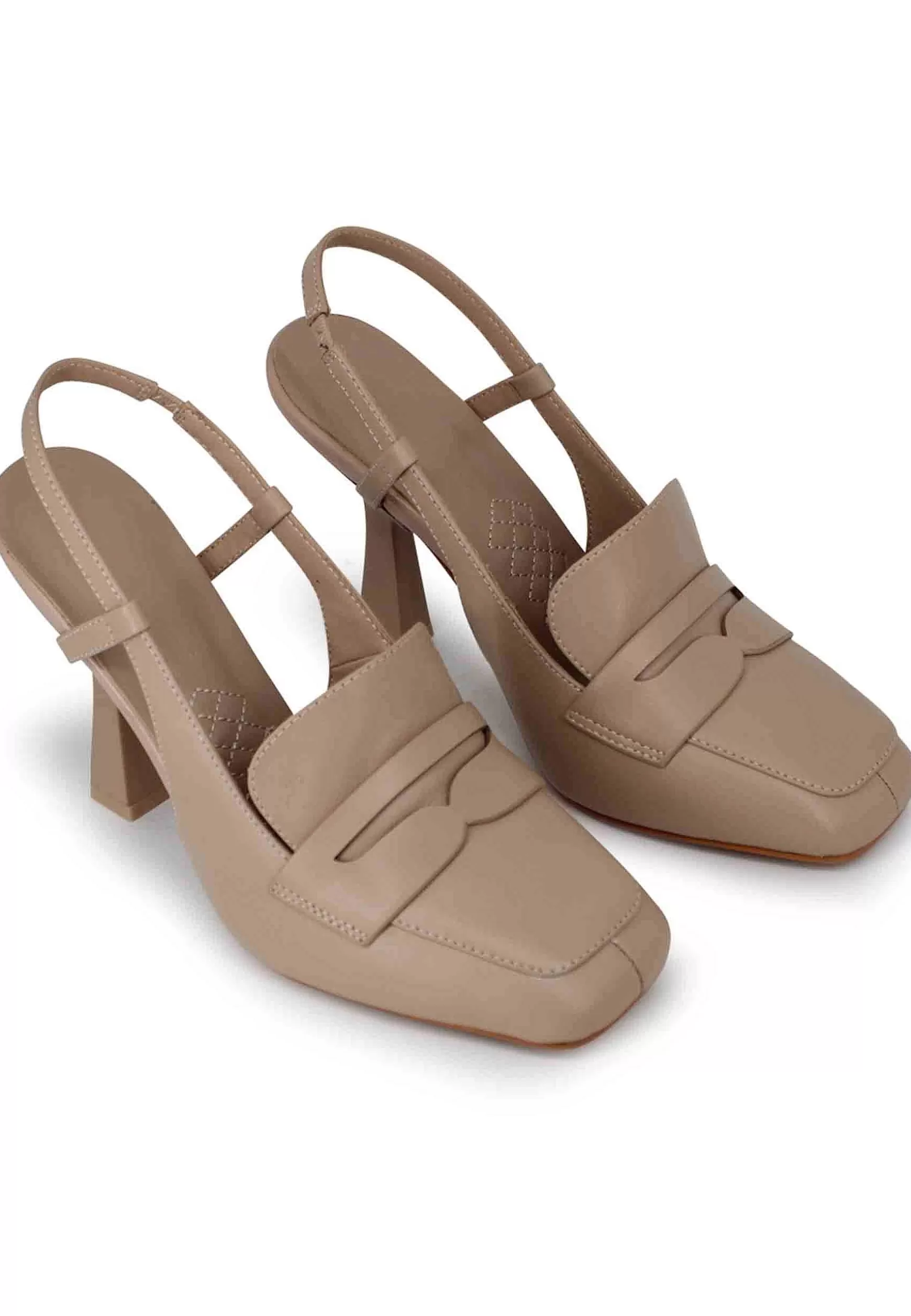Sandali Slingback Donna In Pelle Natutale Von Tacco Alto E Punta Quadra*Manufacture D Online