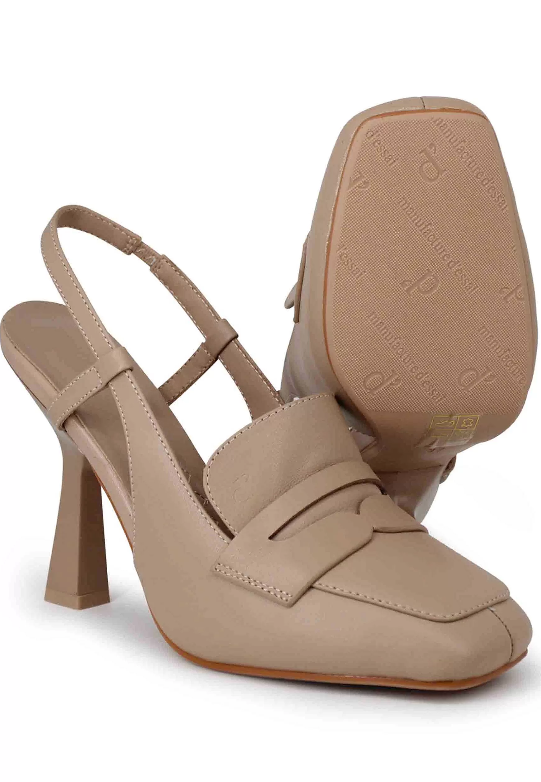 Sandali Slingback Donna In Pelle Natutale Von Tacco Alto E Punta Quadra*Manufacture D Online