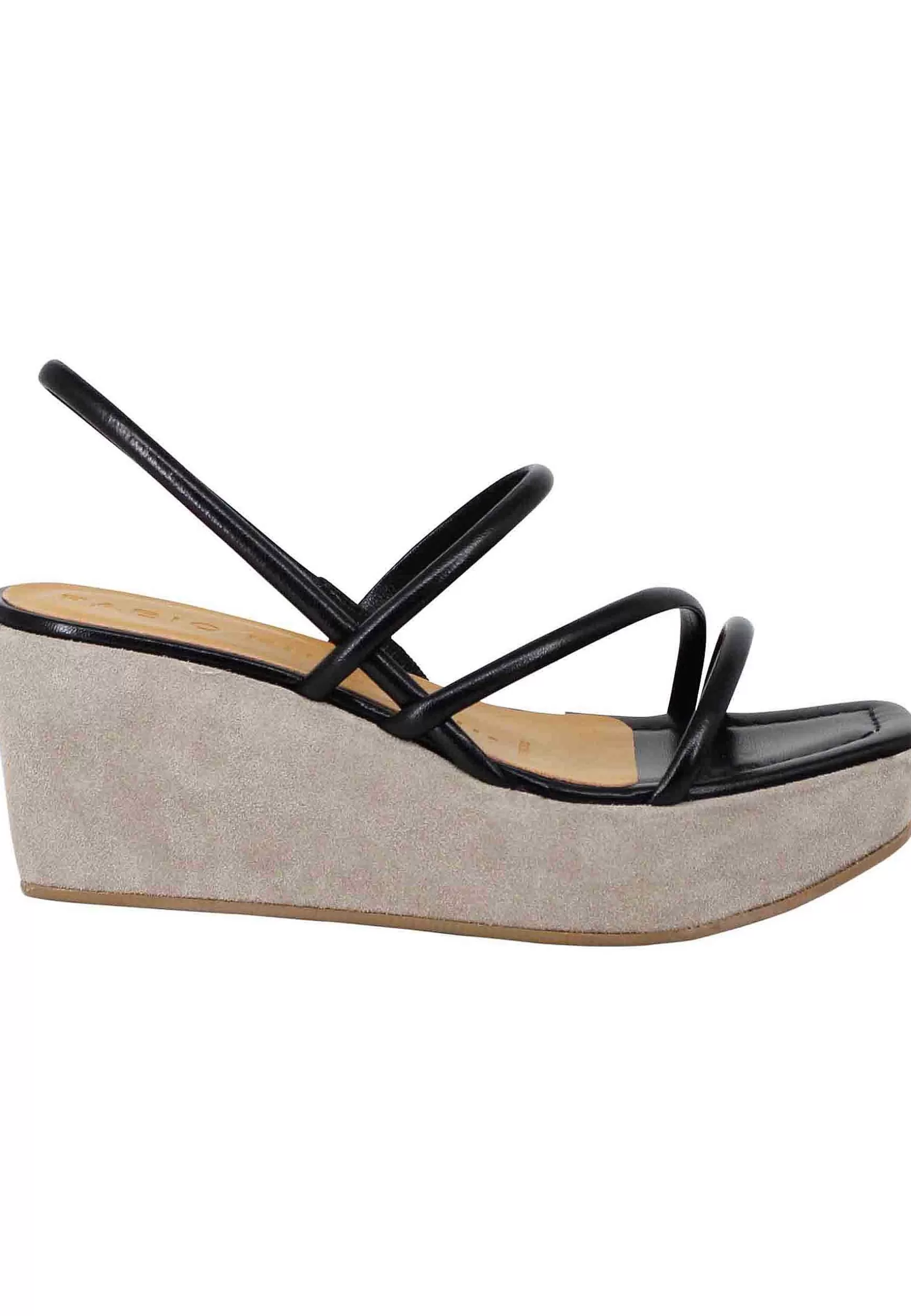 Sandali Slingback Donna In Pelle Nera Con Zeppa E Punta Quadra*Fabio Rusconi Best Sale