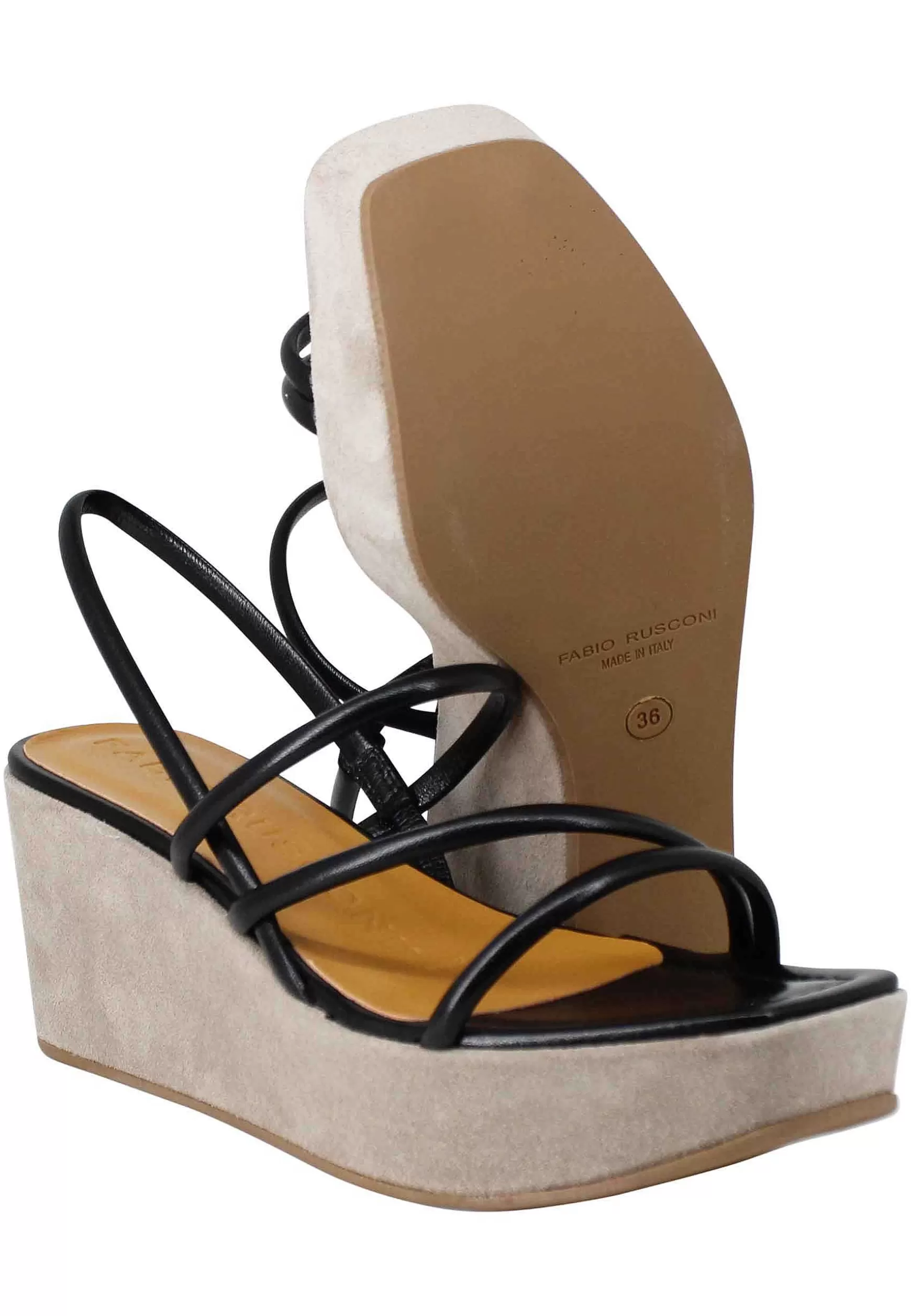 Sandali Slingback Donna In Pelle Nera Con Zeppa E Punta Quadra*Fabio Rusconi Best Sale