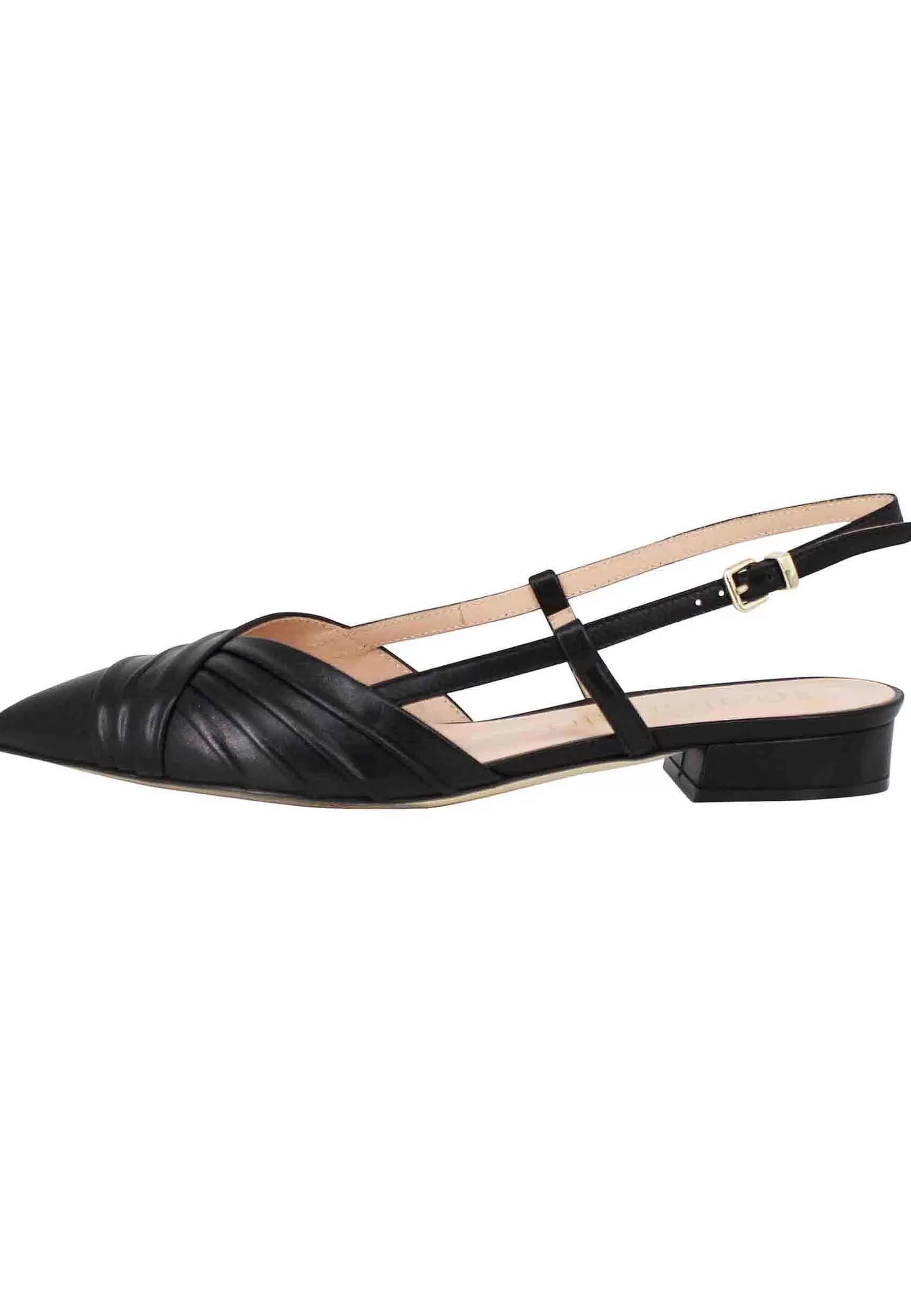 Sandali Slingback Donna In Pelle Nera Tacco Basso E Punta Chiusa** Online