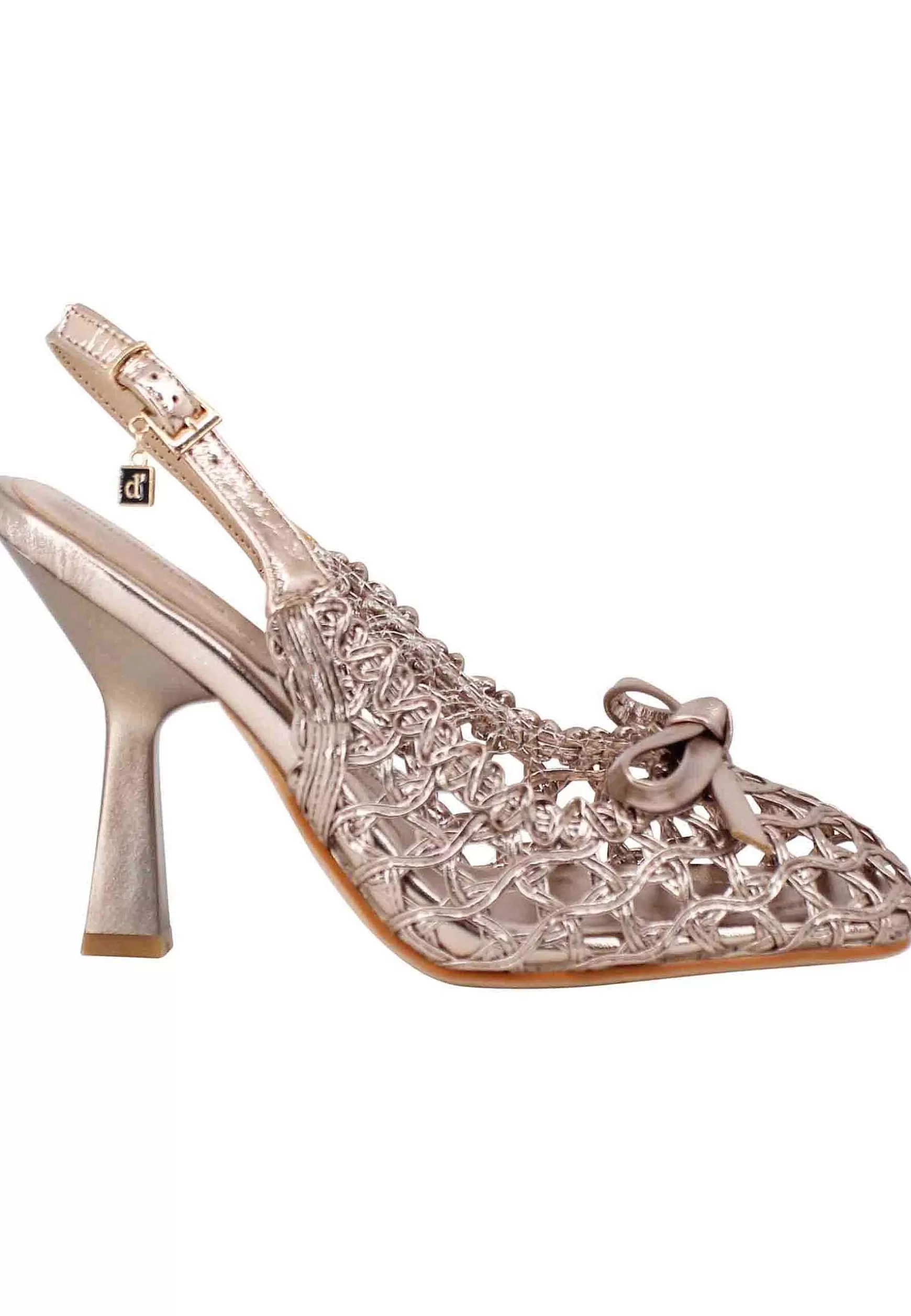 Sandali Slingback Donna In Pelle Oro Intrecciata Tacco Alto*Manufacture D Fashion