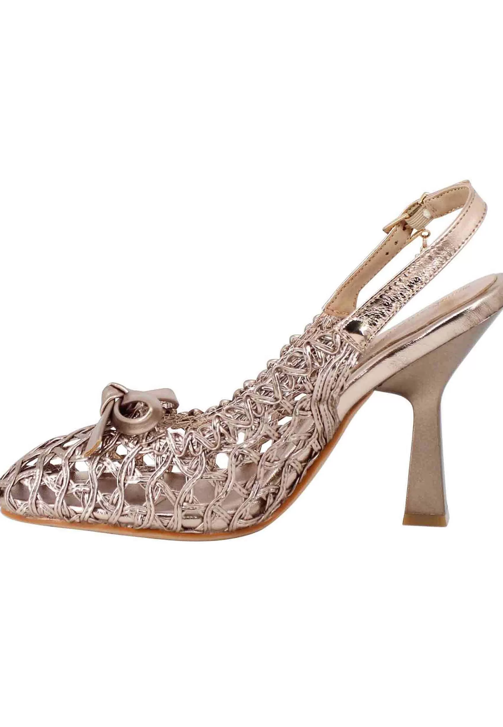 Sandali Slingback Donna In Pelle Oro Intrecciata Tacco Alto*Manufacture D Fashion