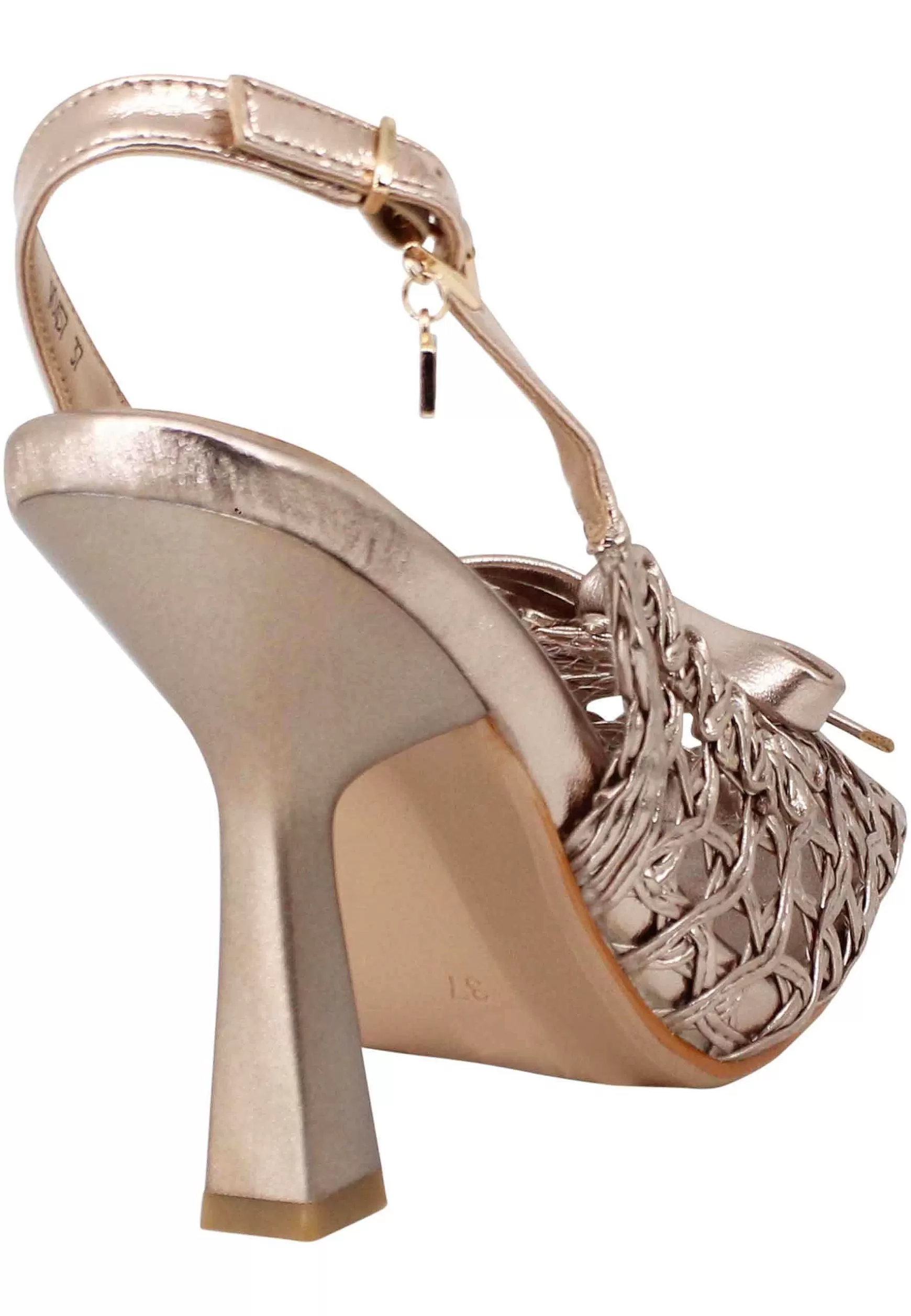 Sandali Slingback Donna In Pelle Oro Intrecciata Tacco Alto*Manufacture D Fashion