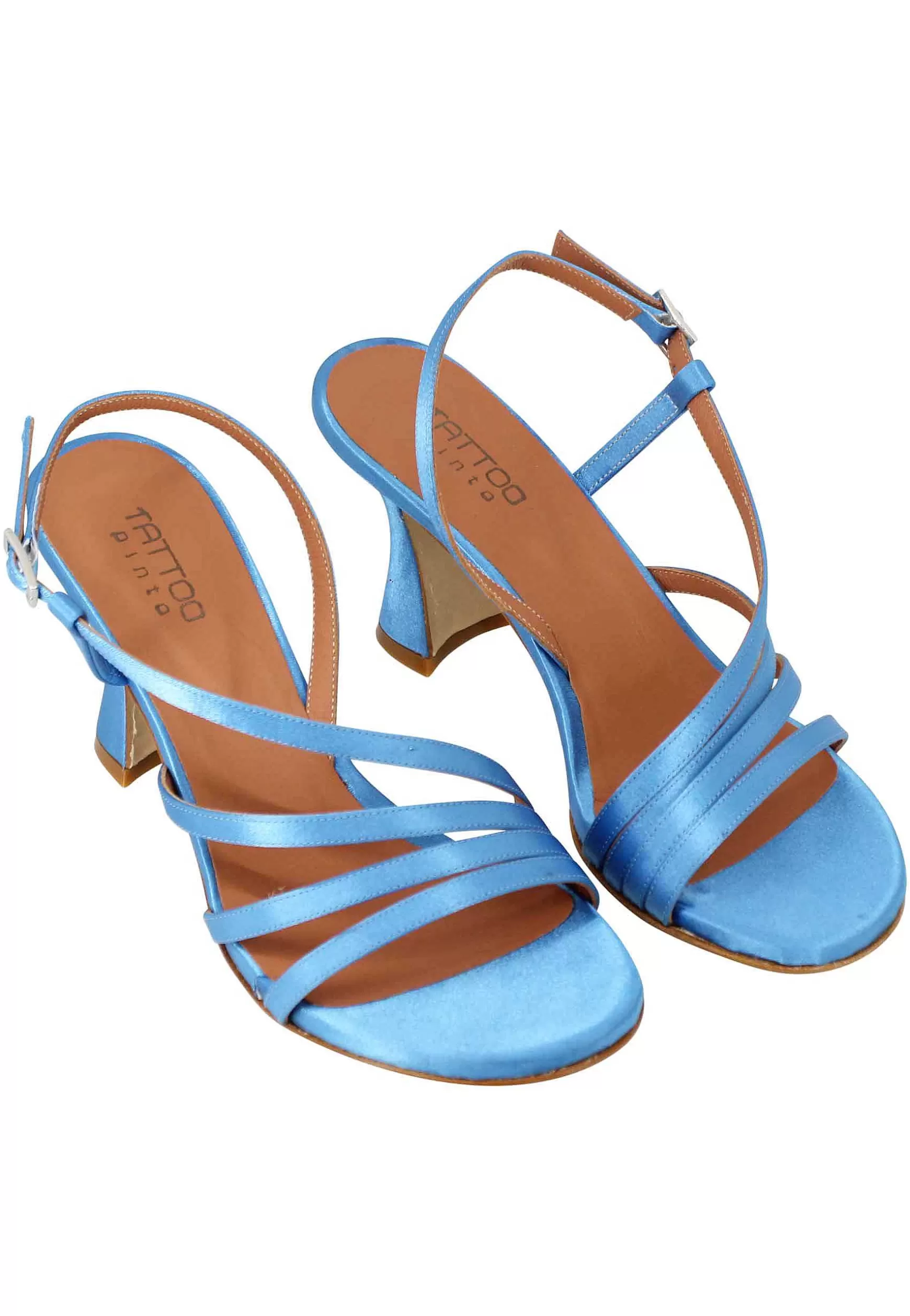 Sandali Slingback Donna In Raso Azzurro E Suola In Cuoio*Tattoo Cheap