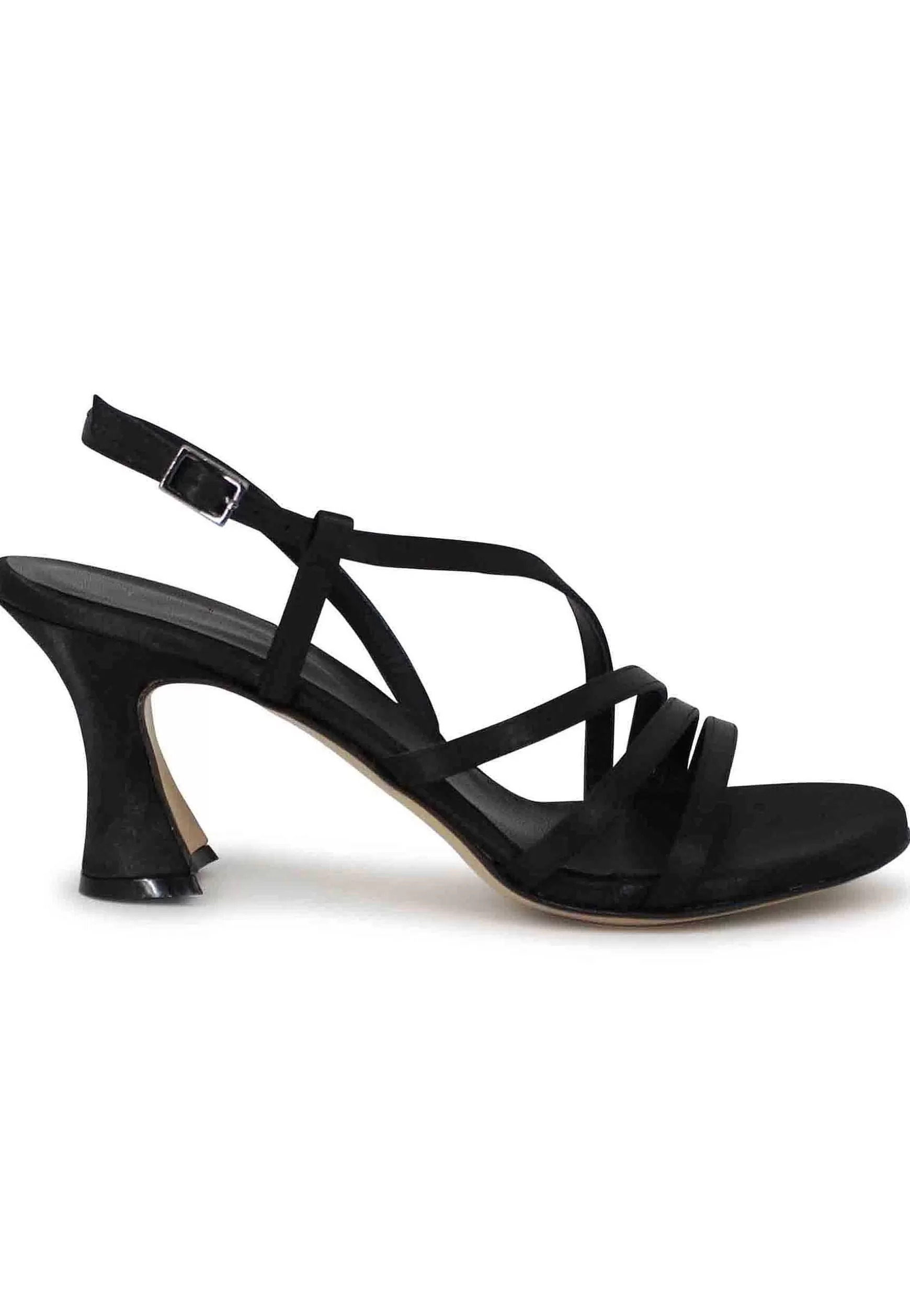 Sandali Slingback Donna In Raso Nero E Suola In Cuoio*Tattoo Cheap