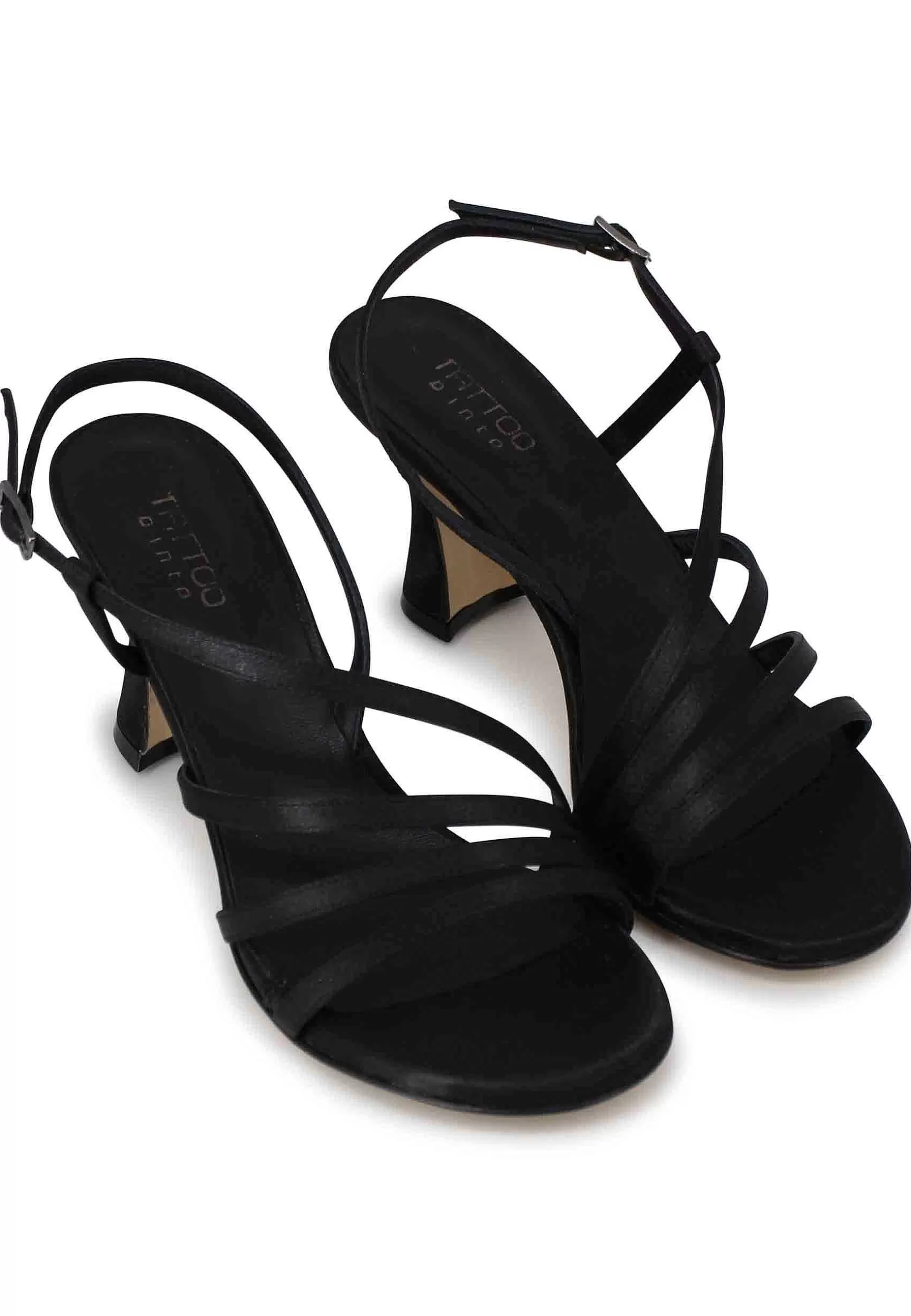 Sandali Slingback Donna In Raso Nero E Suola In Cuoio*Tattoo Cheap
