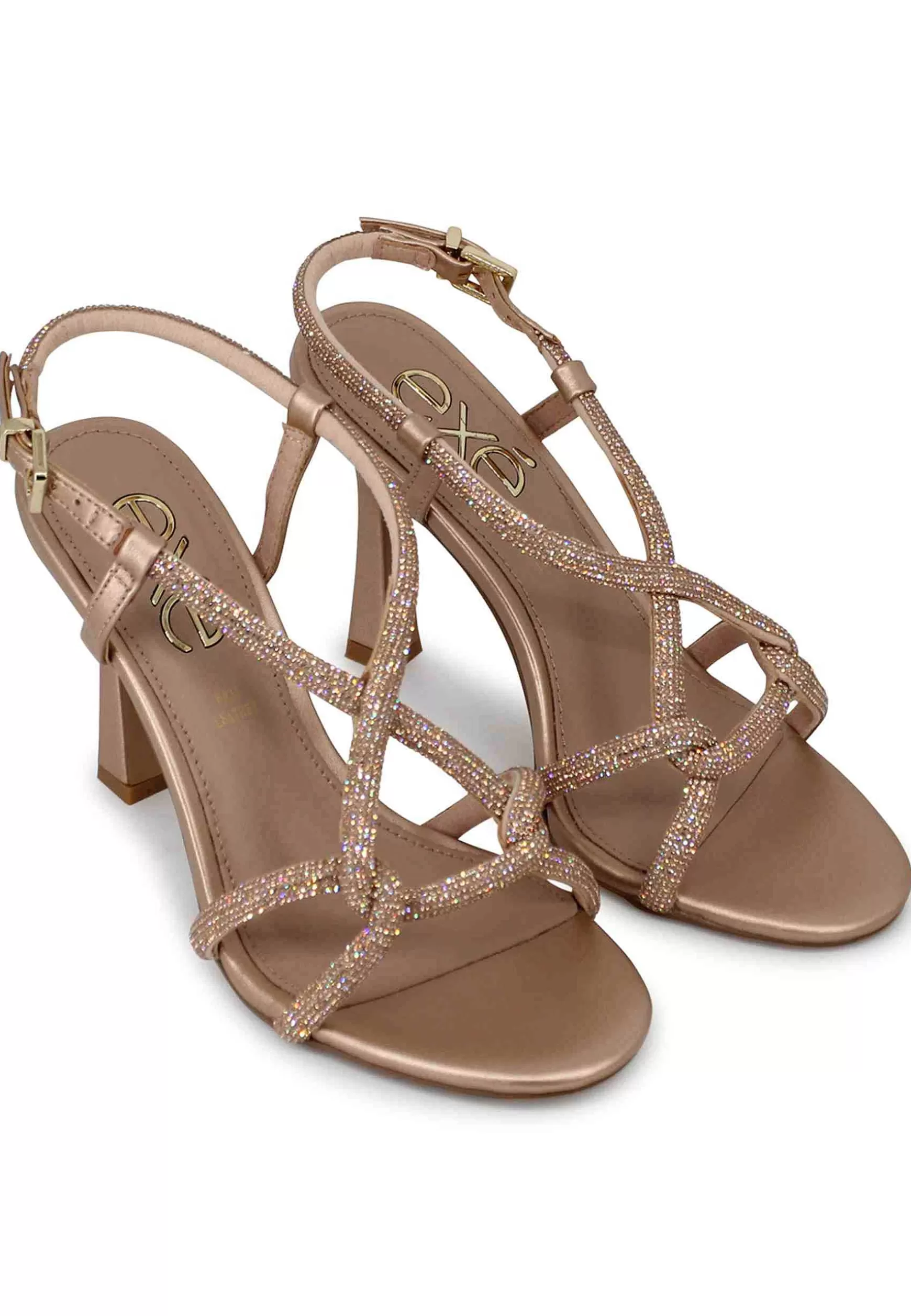 Sandali Slingback Donna In Strass Rosa Lame Con Tacco Alto*Exe New