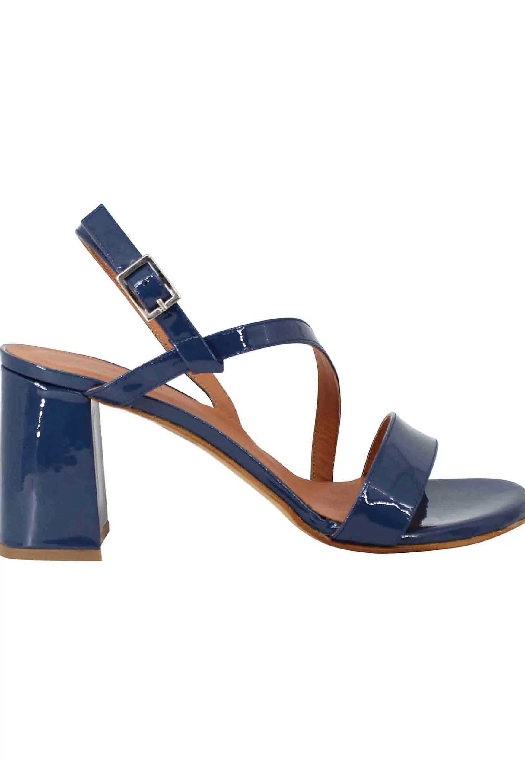 Sandali Slingback Donna In Vernice Blu Tacco Alto E Punta Tonda*Tattoo Cheap