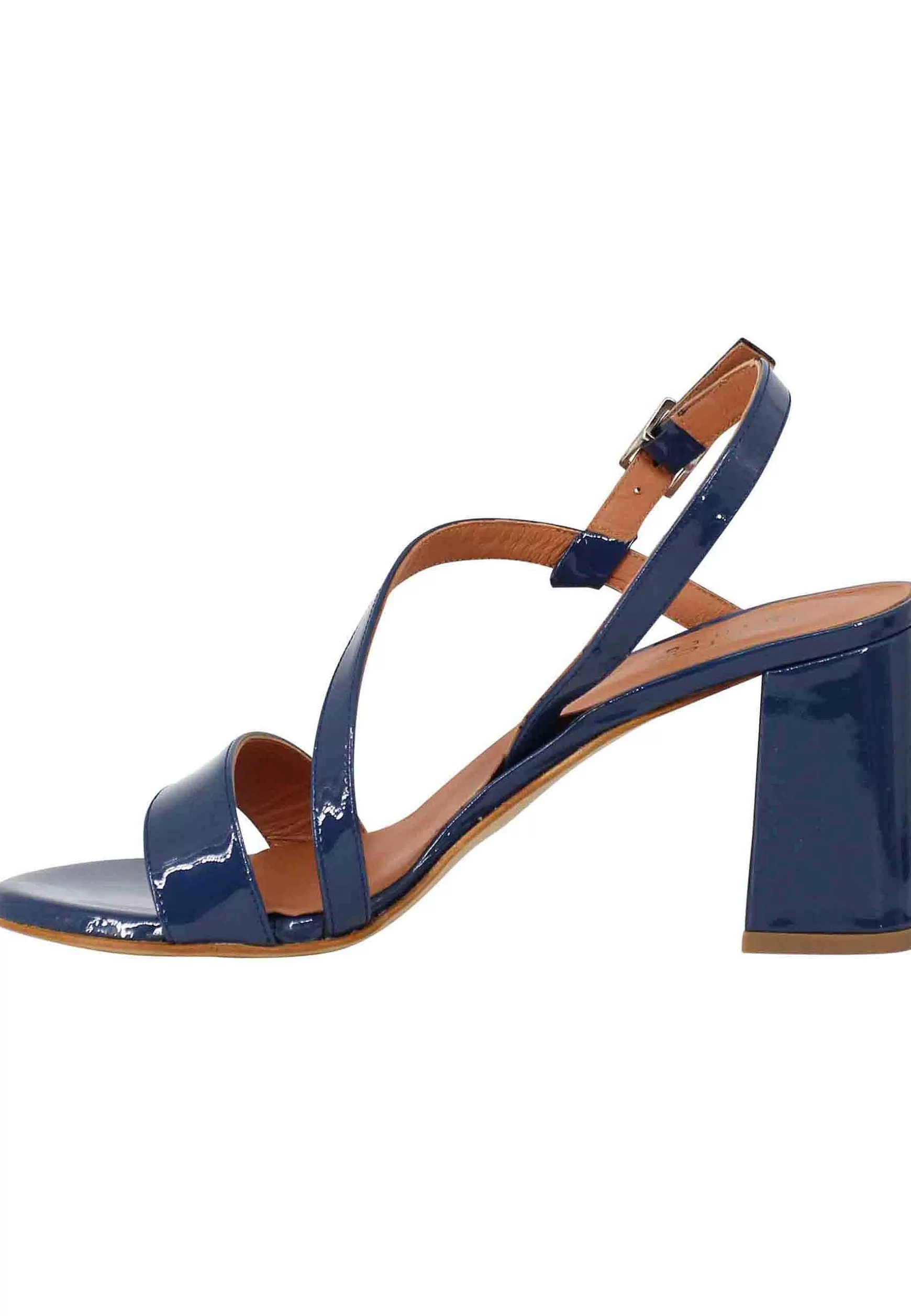 Sandali Slingback Donna In Vernice Blu Tacco Alto E Punta Tonda*Tattoo Cheap