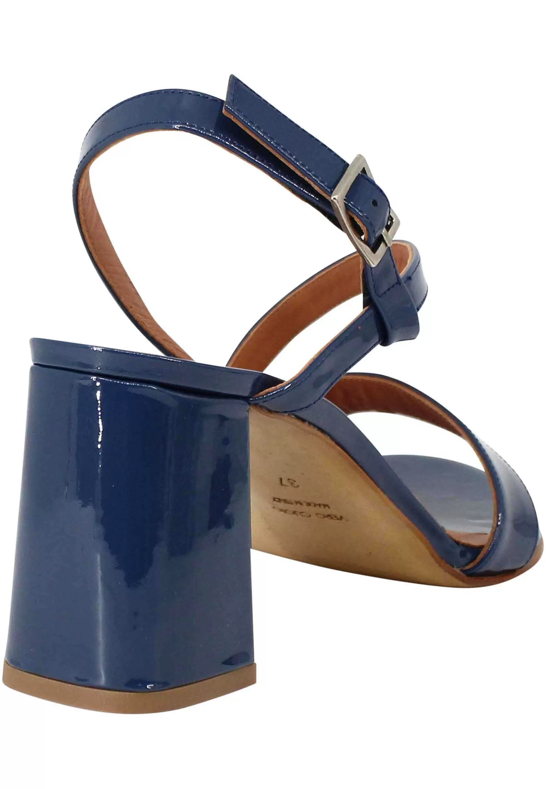 Sandali Slingback Donna In Vernice Blu Tacco Alto E Punta Tonda*Tattoo Cheap