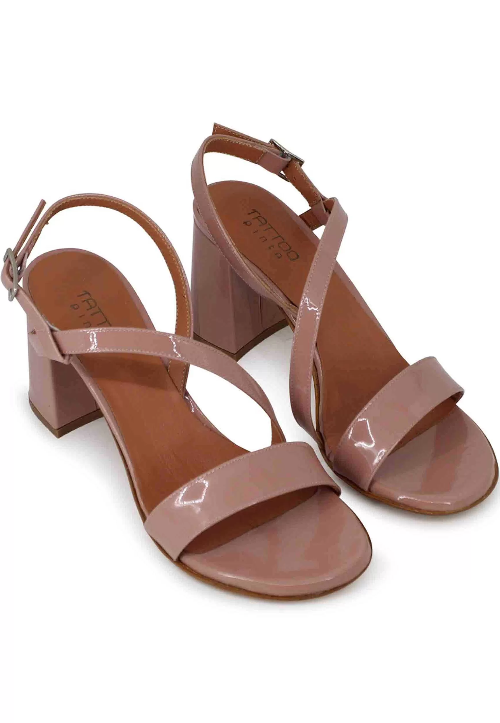 Sandali Slingback Donna In Vernice Cipria Tacco Alto E Punta Tonda*Tattoo Sale