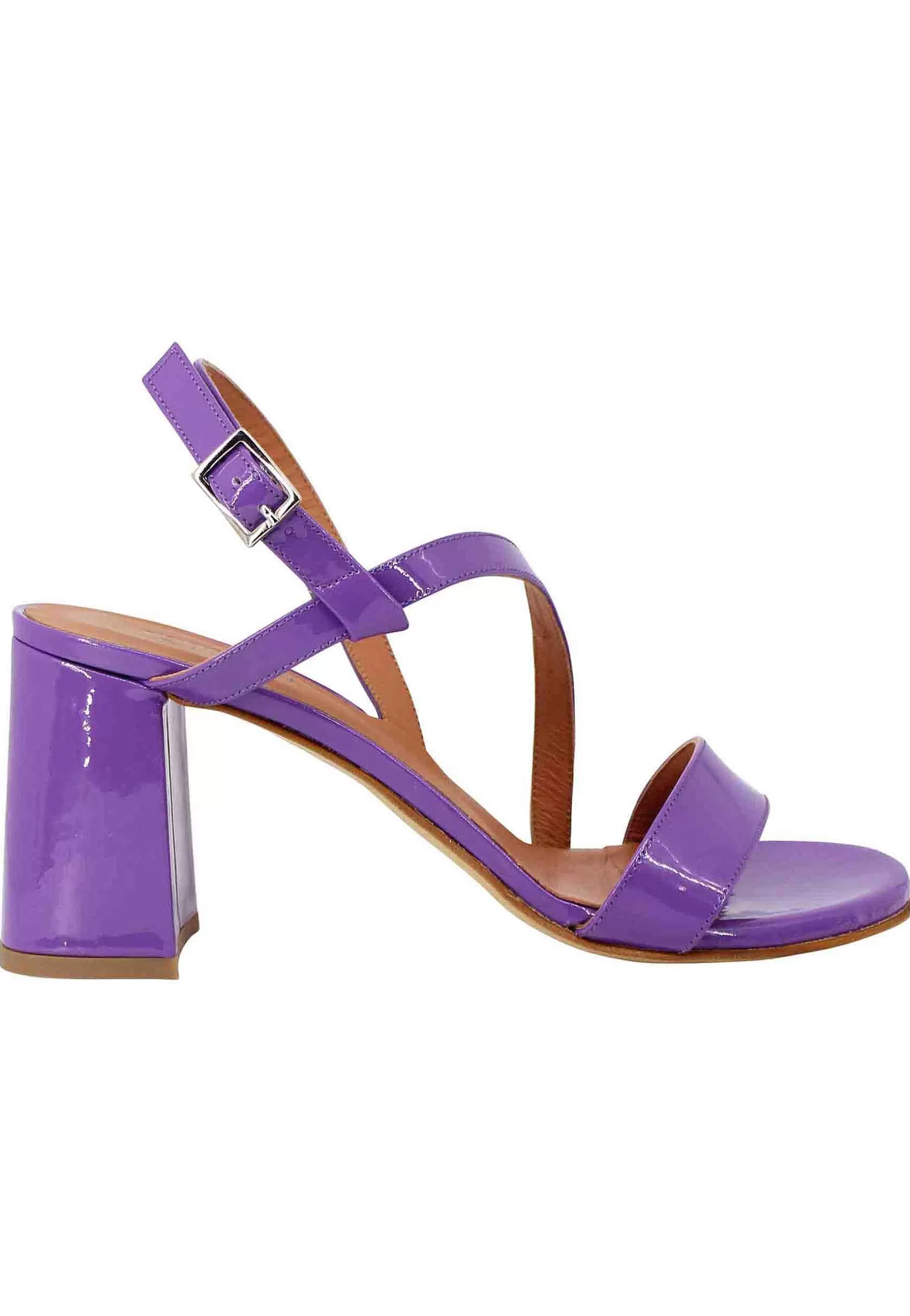 Sandali Slingback Donna In Vernice Viola Tacco Alto E Punta Tonda*Tattoo Hot
