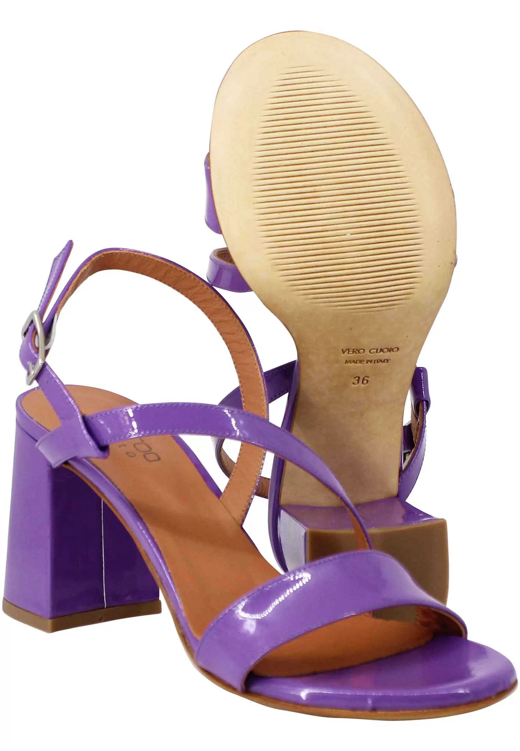 Sandali Slingback Donna In Vernice Viola Tacco Alto E Punta Tonda*Tattoo Hot