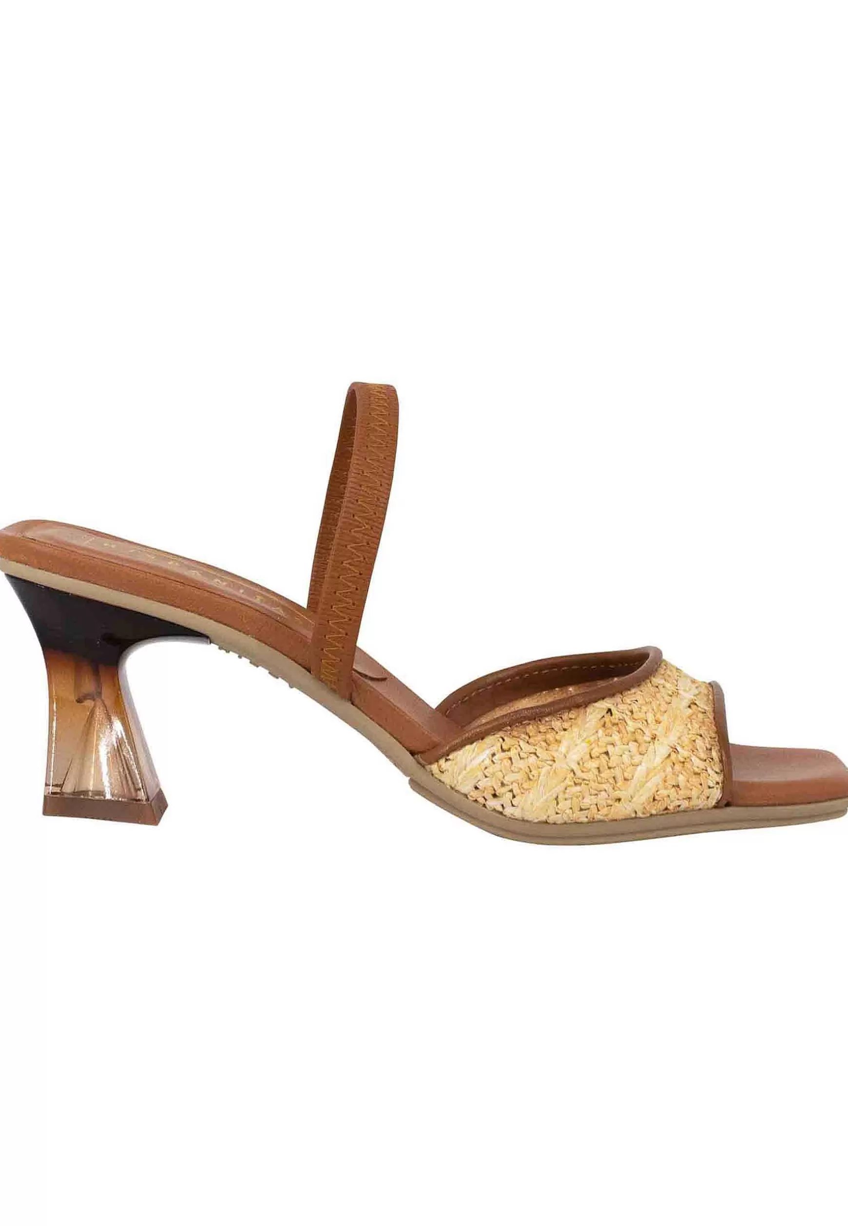 Sandali Slingback Greta Donna In Pelle Cuoio Con Cinturino Elasticizzato E Tacco Trasparente*Hispanitas Best Sale