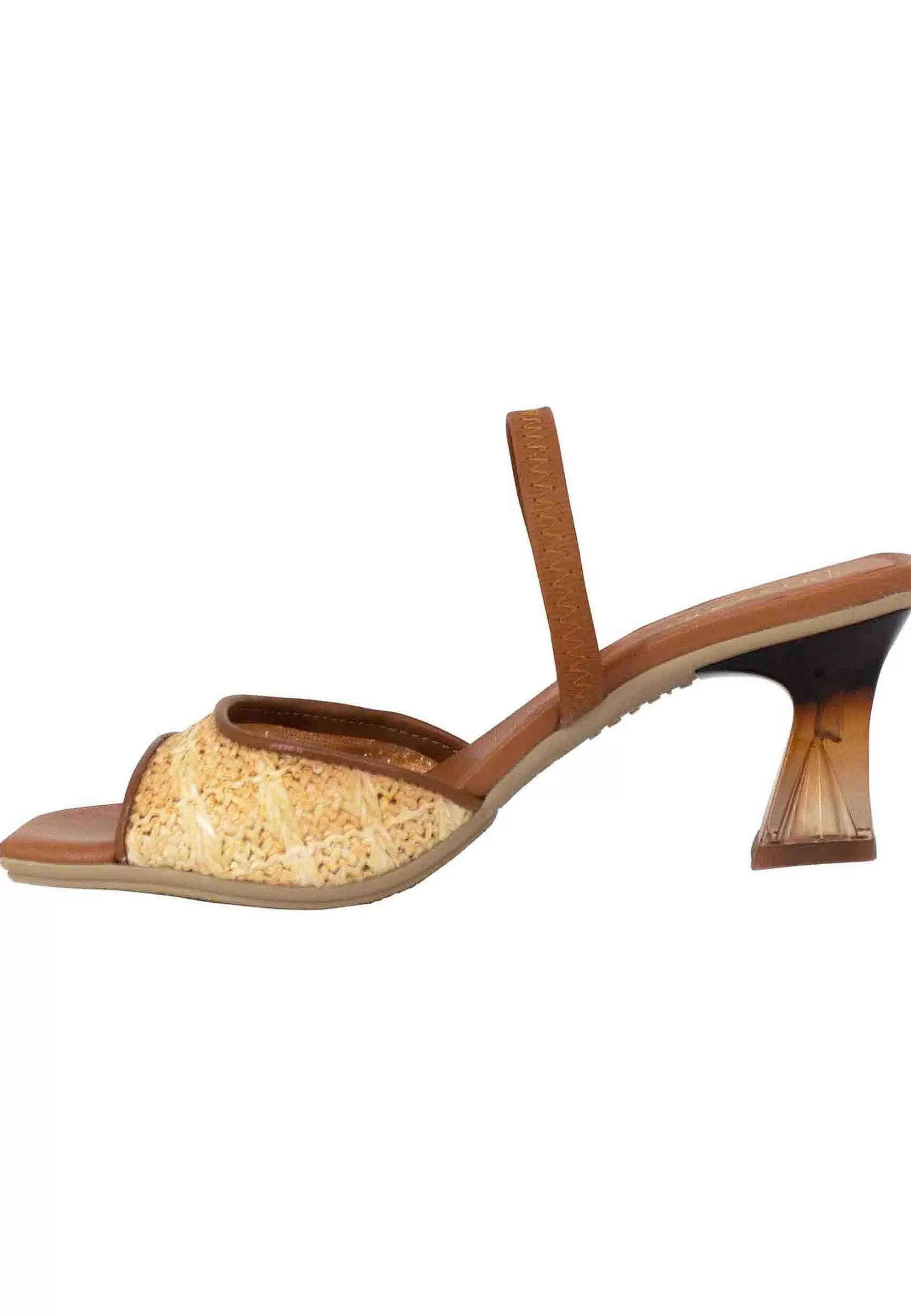 Sandali Slingback Greta Donna In Pelle Cuoio Con Cinturino Elasticizzato E Tacco Trasparente*Hispanitas Best Sale