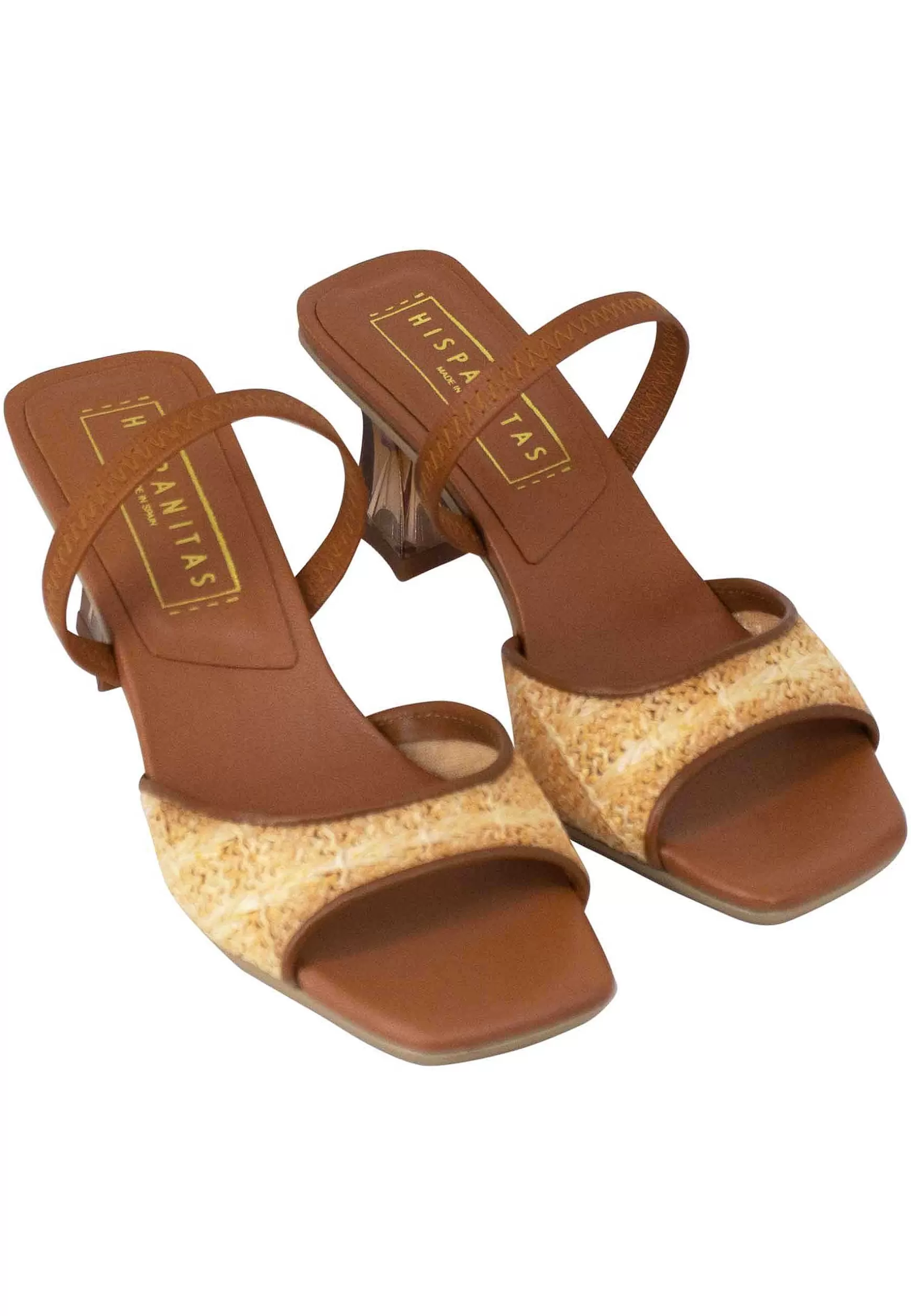 Sandali Slingback Greta Donna In Pelle Cuoio Con Cinturino Elasticizzato E Tacco Trasparente*Hispanitas Best Sale