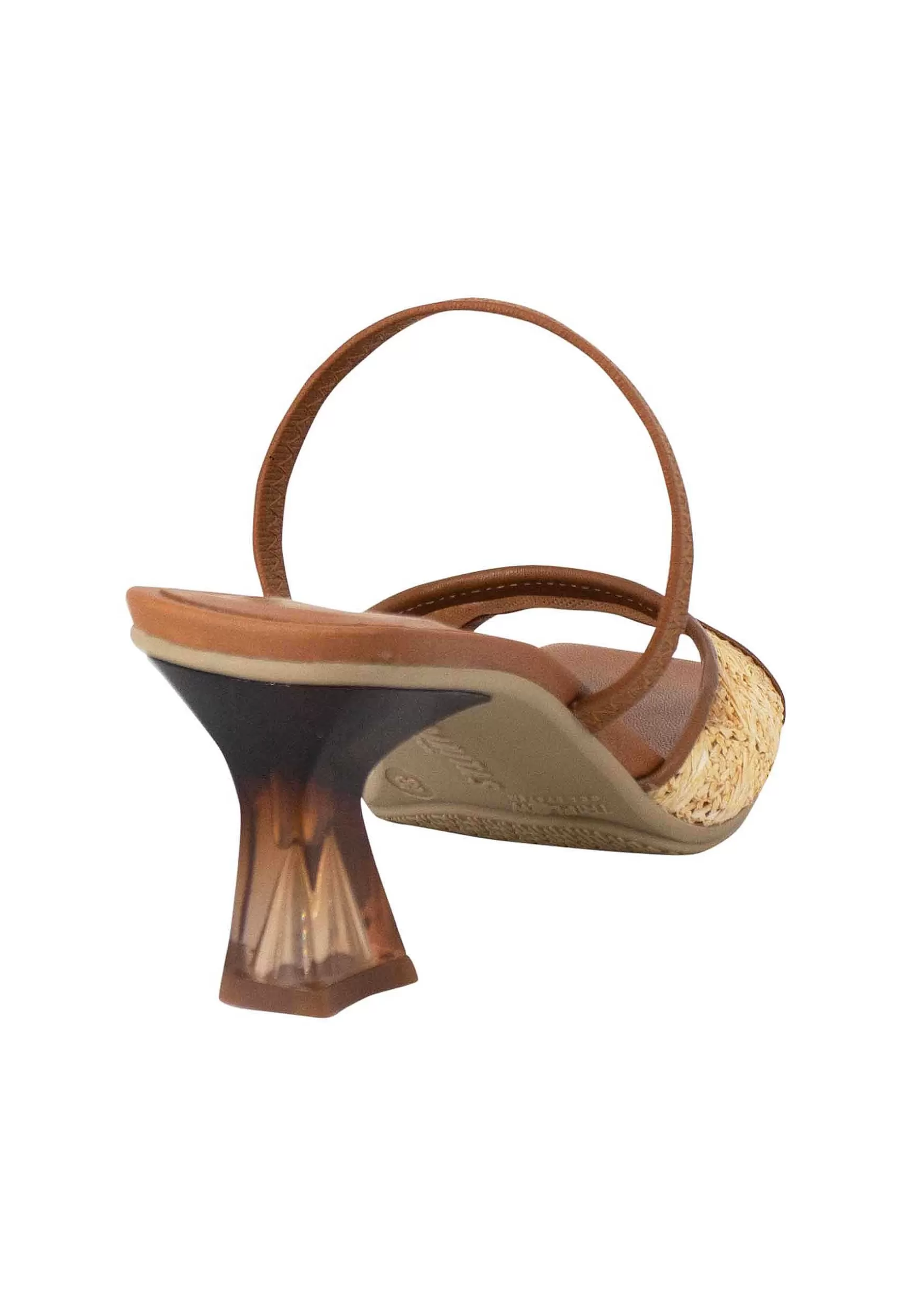 Sandali Slingback Greta Donna In Pelle Cuoio Con Cinturino Elasticizzato E Tacco Trasparente*Hispanitas Best Sale