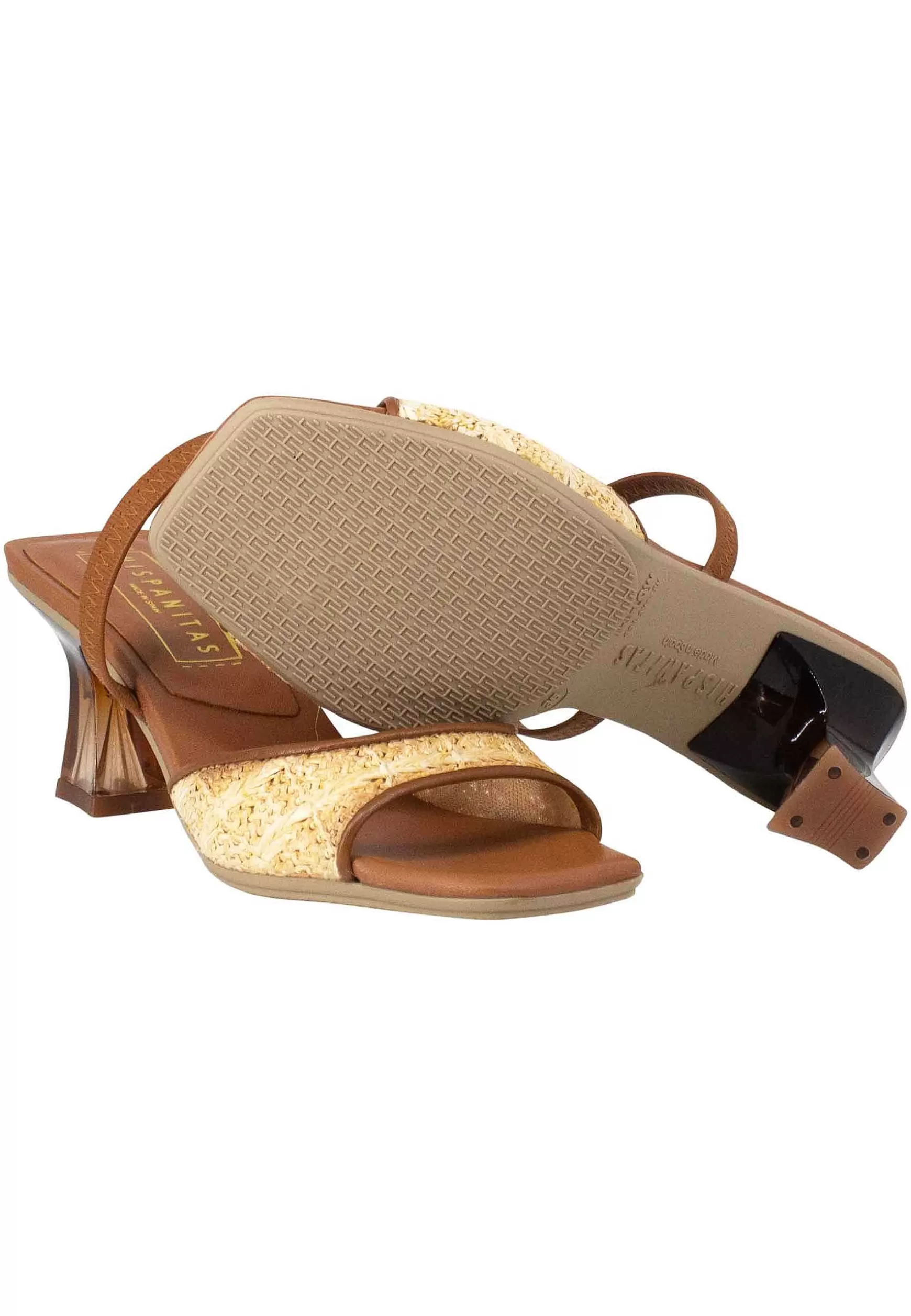 Sandali Slingback Greta Donna In Pelle Cuoio Con Cinturino Elasticizzato E Tacco Trasparente*Hispanitas Best Sale