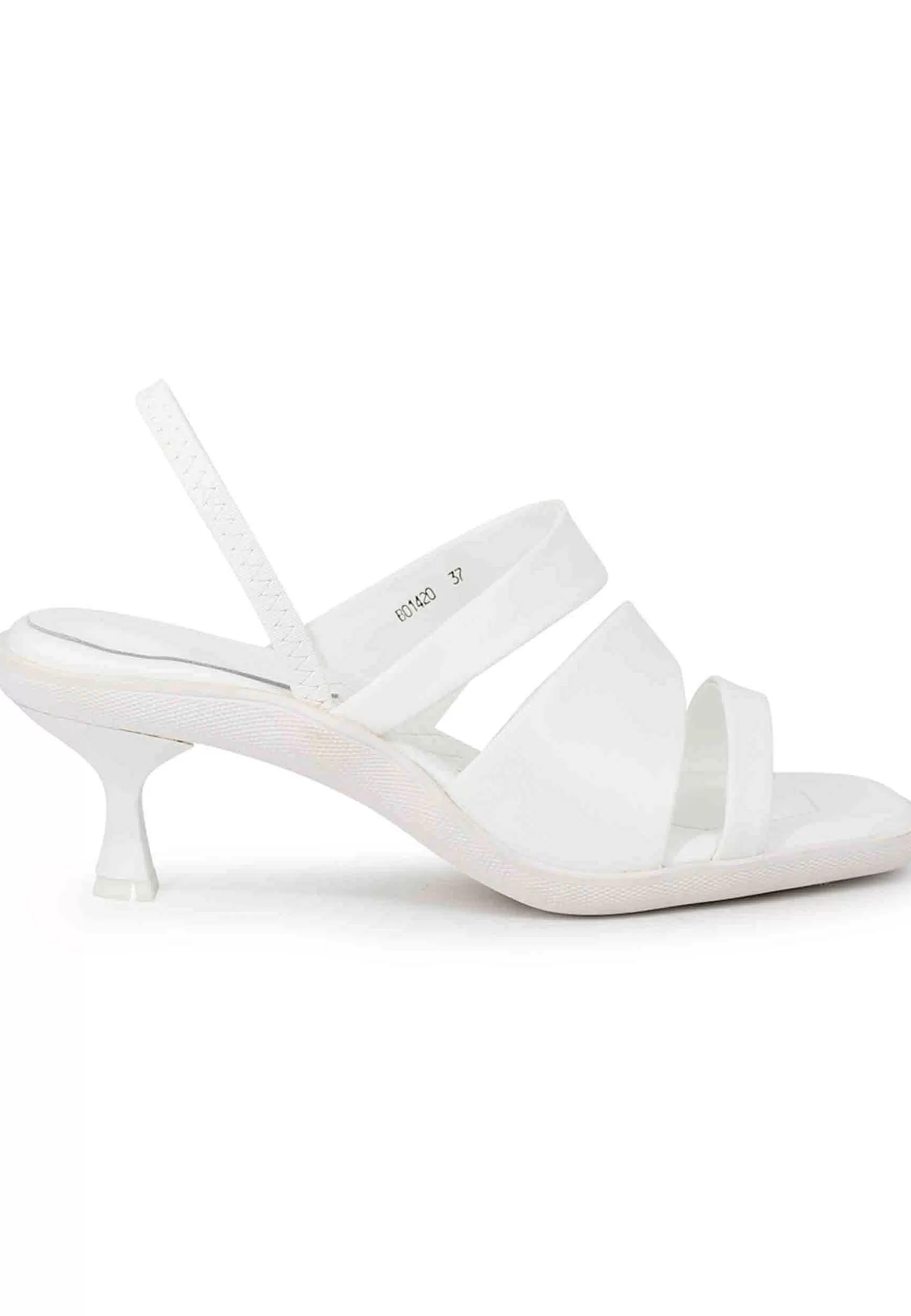 Sandali Slingbak Donna In Pelle Bianca Con Suola In Gomma E Tacco Colorato*Manufacture D Shop