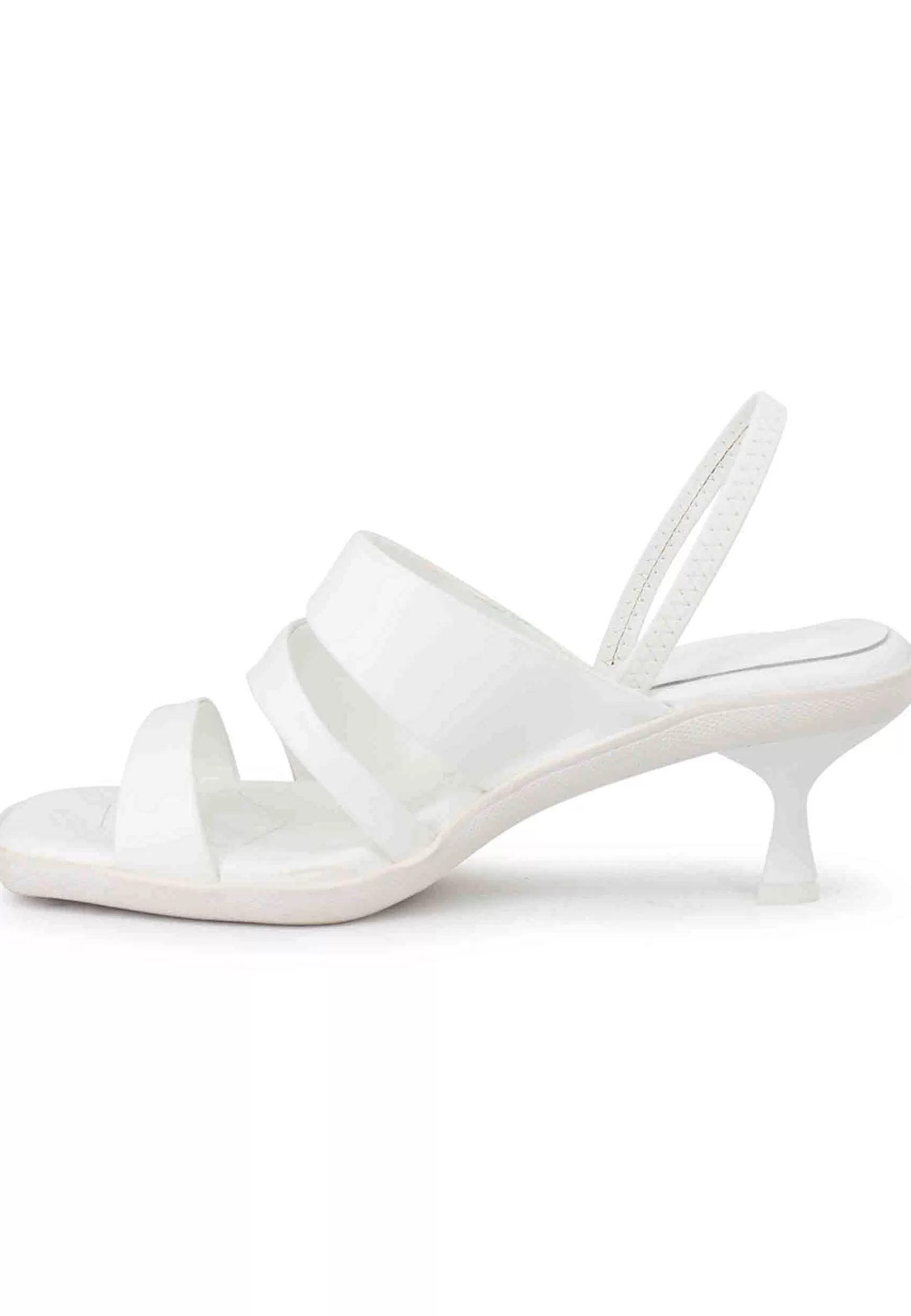 Sandali Slingbak Donna In Pelle Bianca Con Suola In Gomma E Tacco Colorato*Manufacture D Shop
