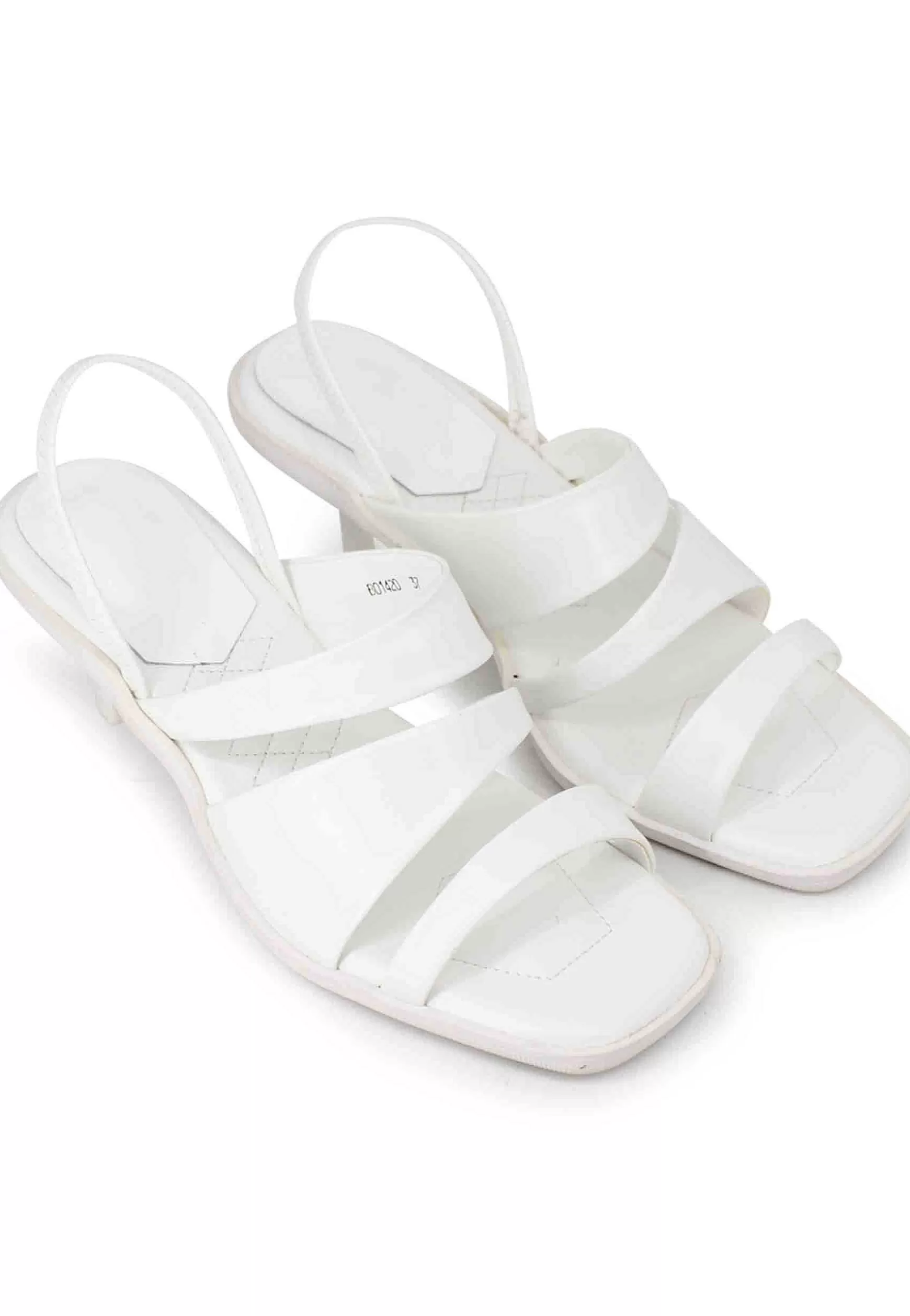 Sandali Slingbak Donna In Pelle Bianca Con Suola In Gomma E Tacco Colorato*Manufacture D Shop