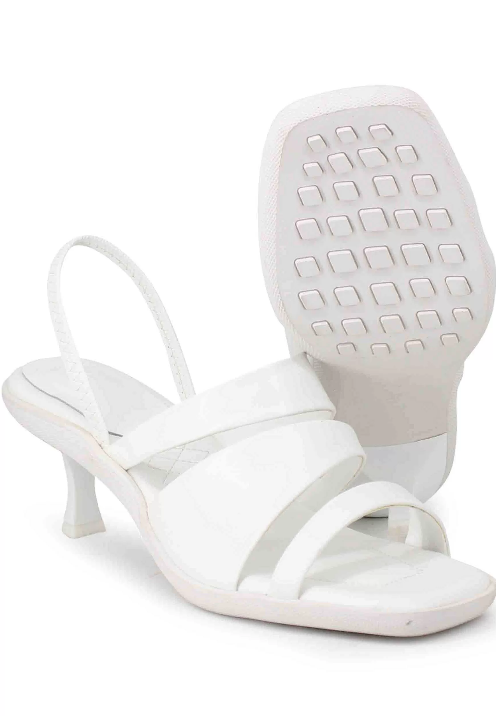 Sandali Slingbak Donna In Pelle Bianca Con Suola In Gomma E Tacco Colorato*Manufacture D Shop