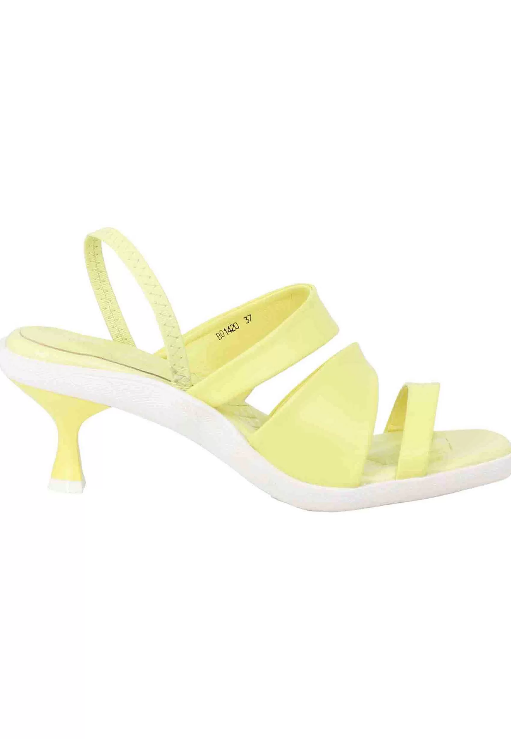 Sandali Slingbak Donna In Pelle Gialla Con Suola In Gomma E Tacco Colorato*Manufacture D Shop