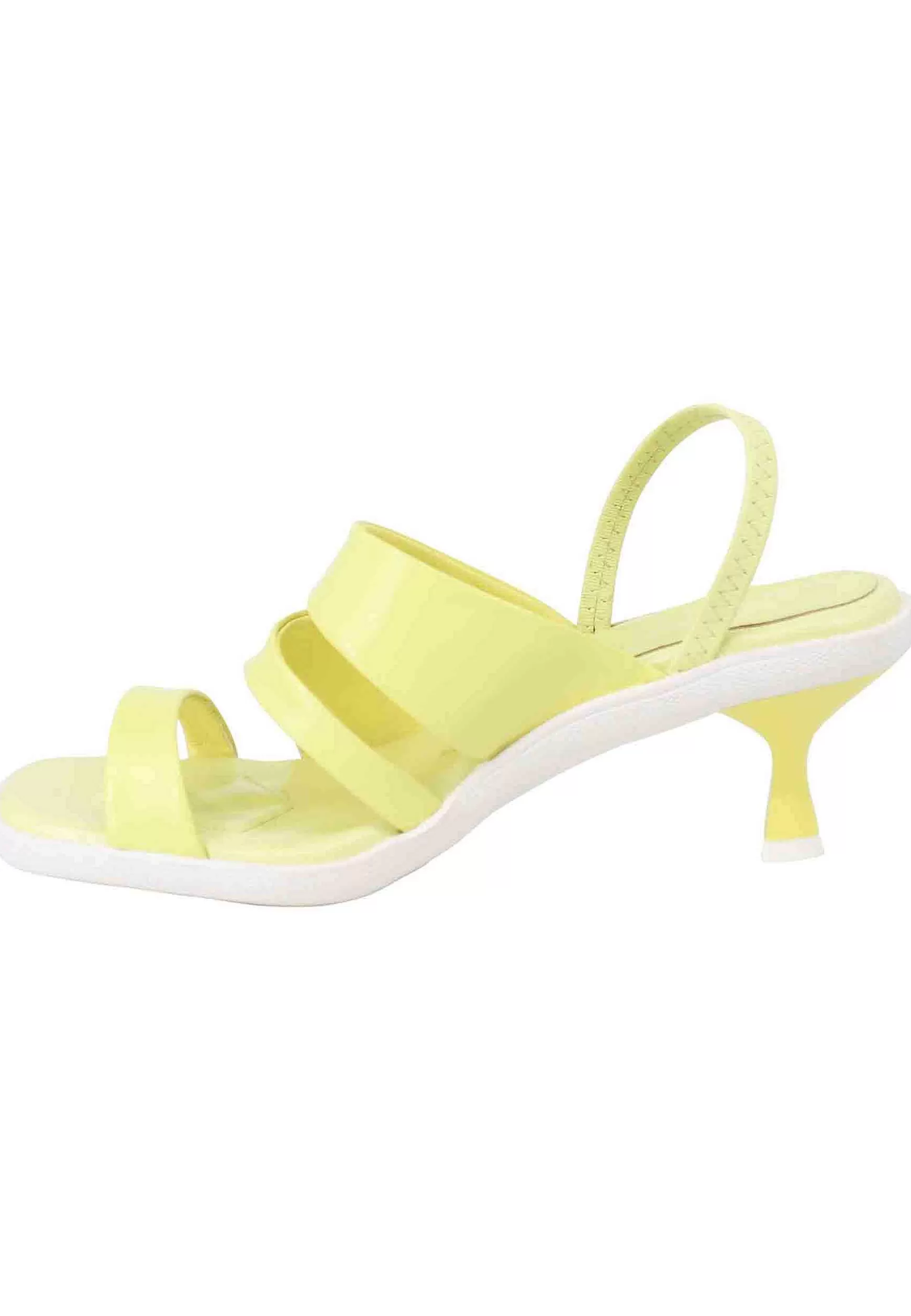 Sandali Slingbak Donna In Pelle Gialla Con Suola In Gomma E Tacco Colorato*Manufacture D Shop