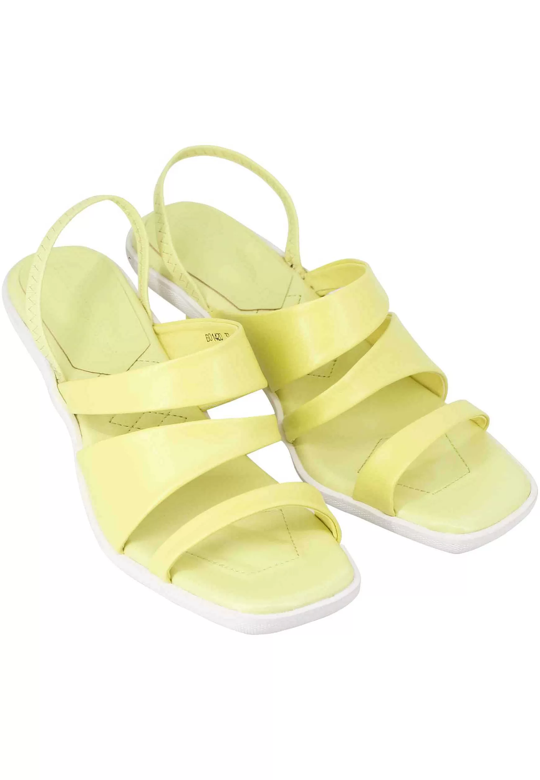 Sandali Slingbak Donna In Pelle Gialla Con Suola In Gomma E Tacco Colorato*Manufacture D Shop
