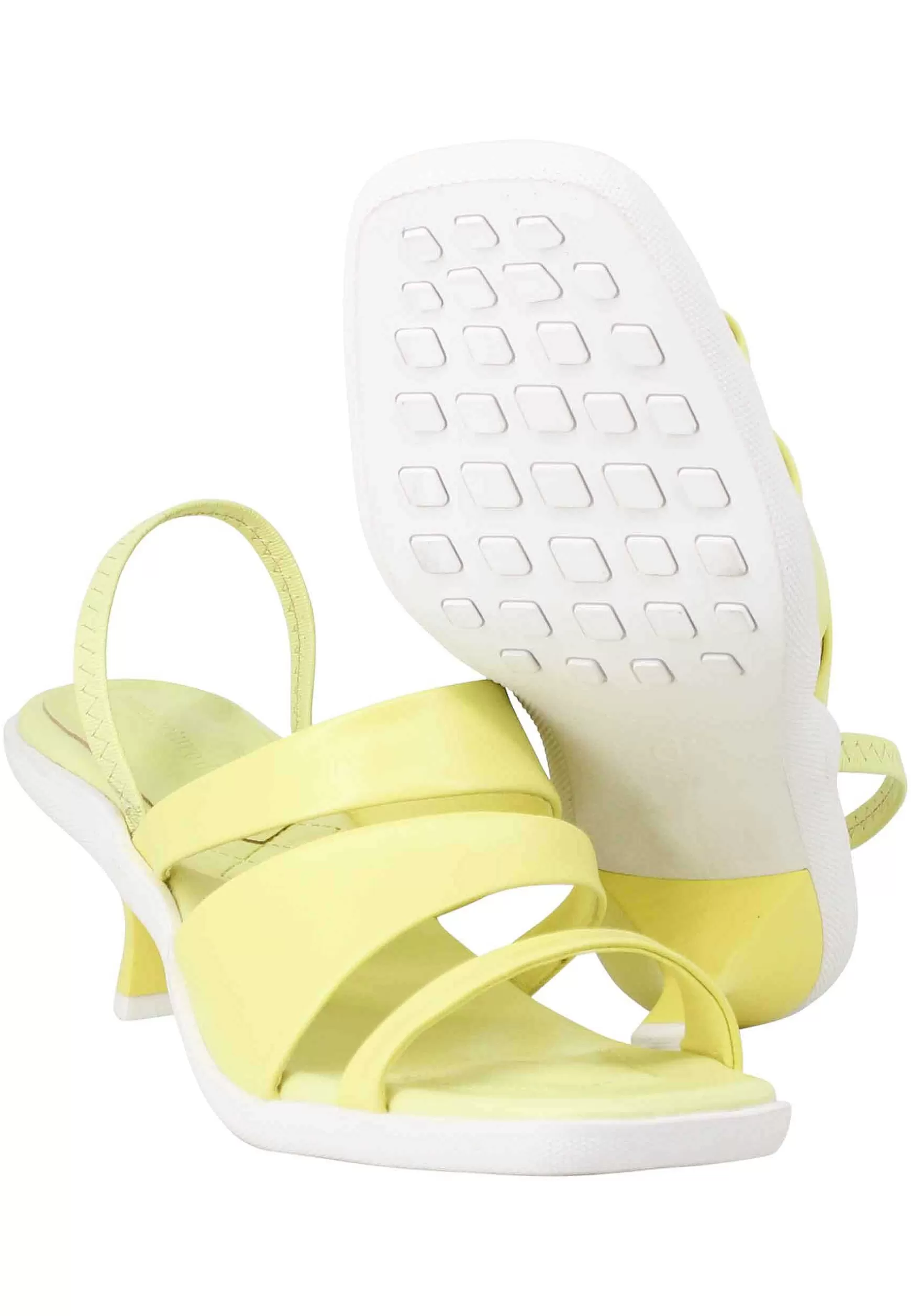 Sandali Slingbak Donna In Pelle Gialla Con Suola In Gomma E Tacco Colorato*Manufacture D Shop