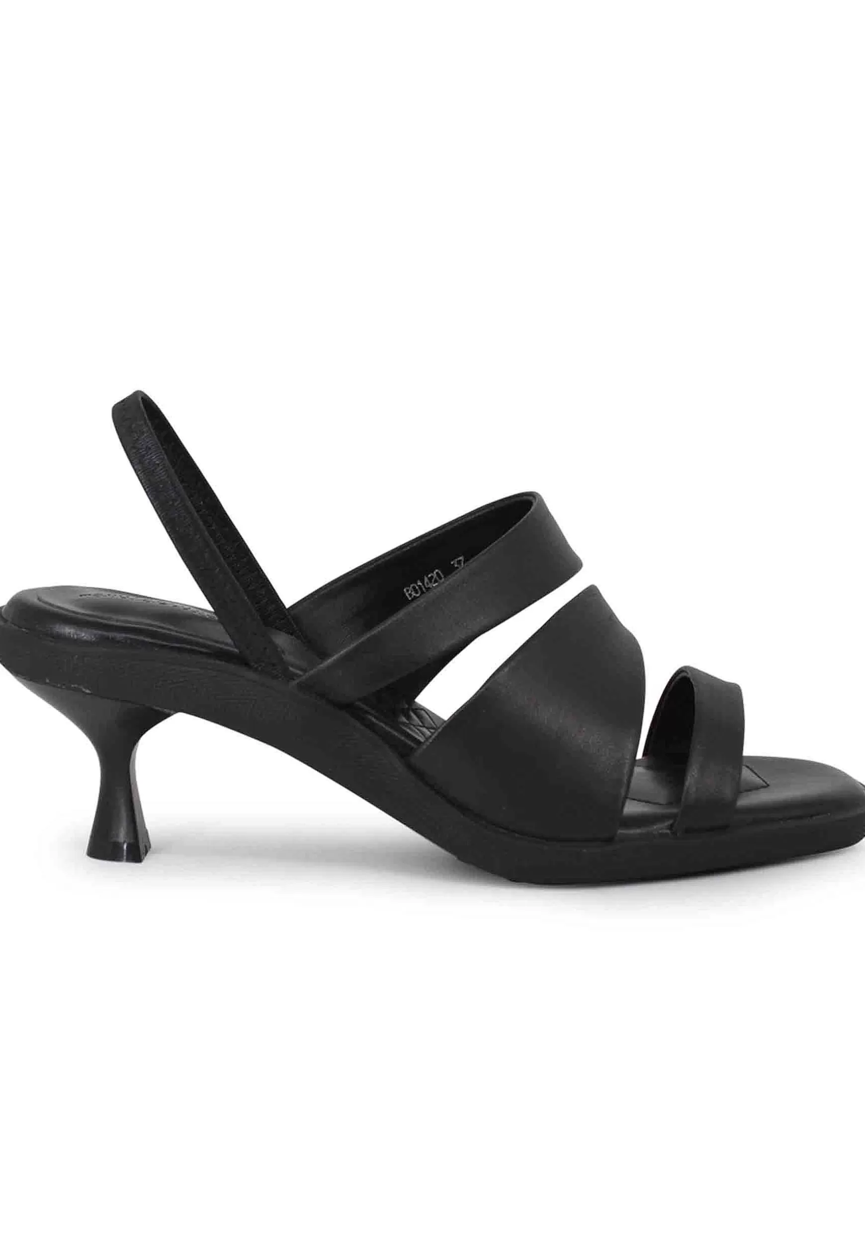 Sandali Slingbak Donna In Pelle Nera Con Suola In Gomma E Tacco Colorato*Manufacture D Store