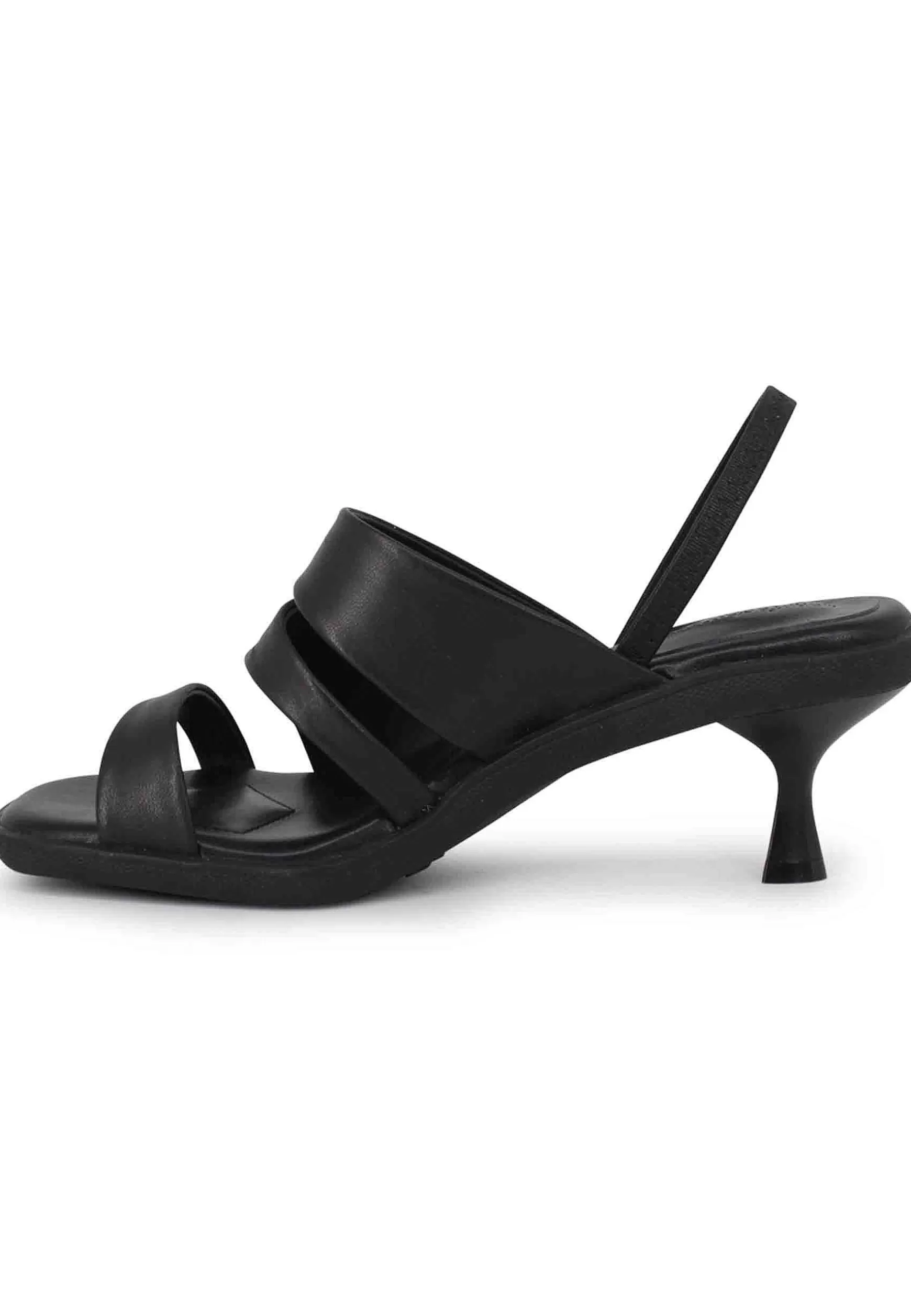 Sandali Slingbak Donna In Pelle Nera Con Suola In Gomma E Tacco Colorato*Manufacture D Store
