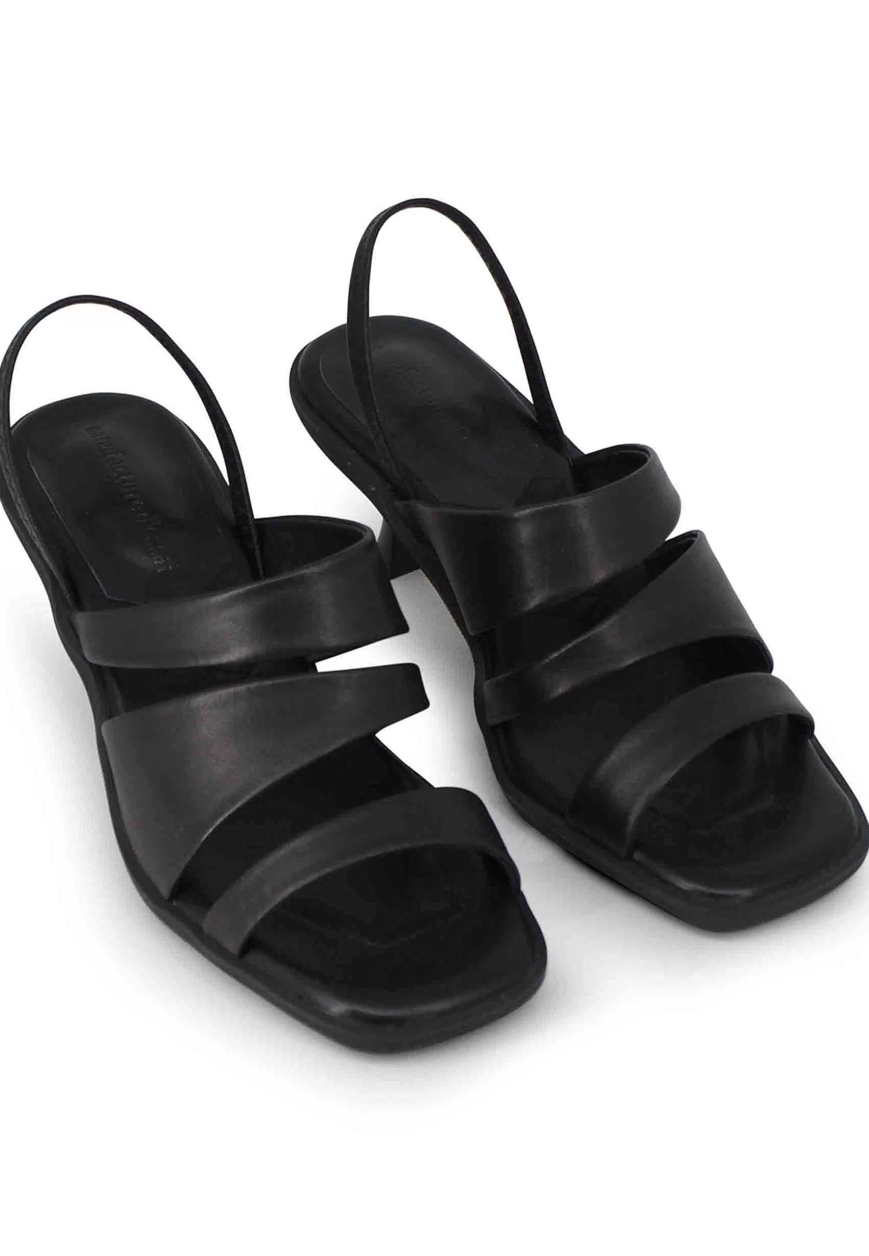Sandali Slingbak Donna In Pelle Nera Con Suola In Gomma E Tacco Colorato*Manufacture D Store