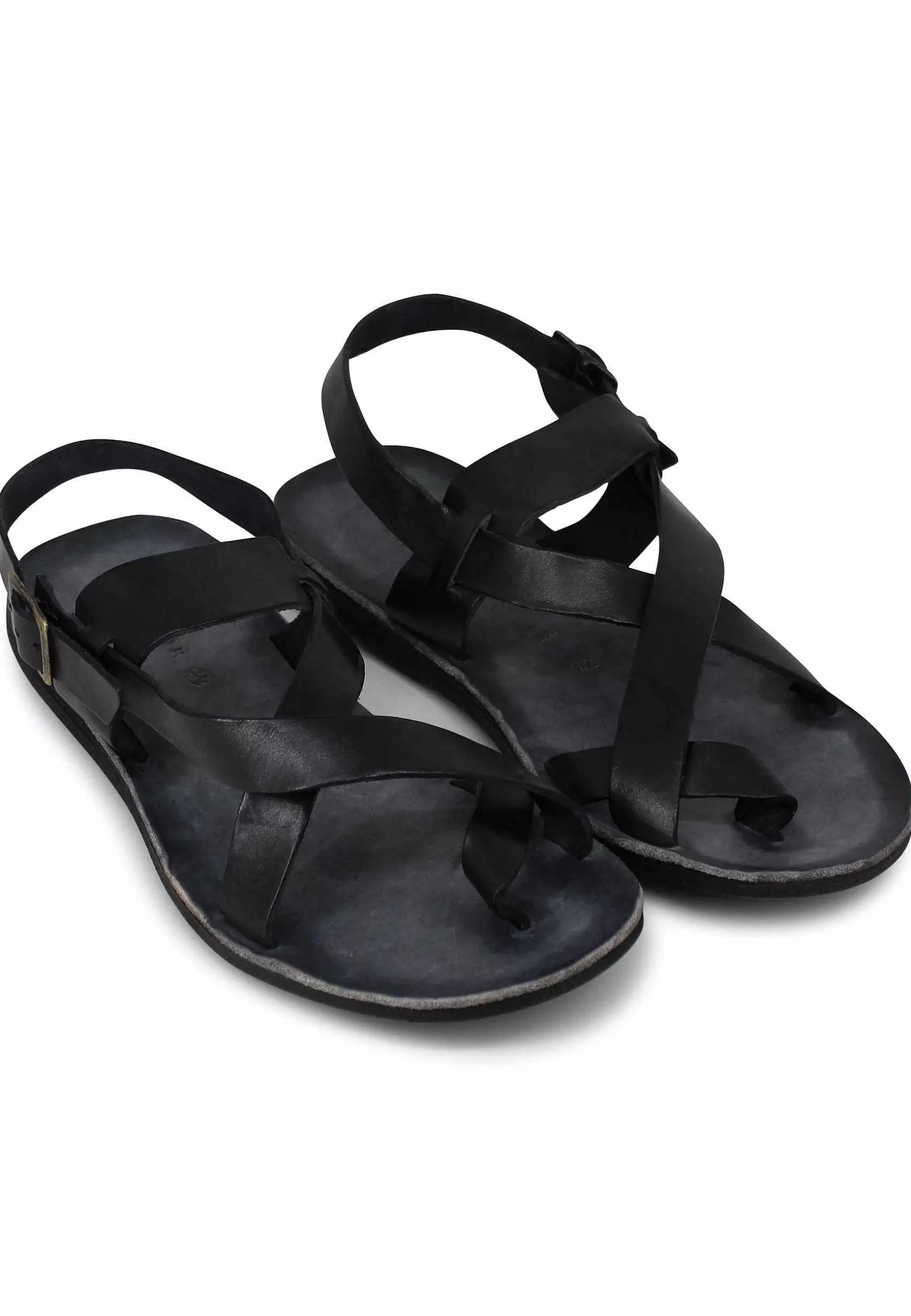 Sandali Uomo Infradito In Pelle Nera Con Cinturino E Fibbia*Brador Cheap