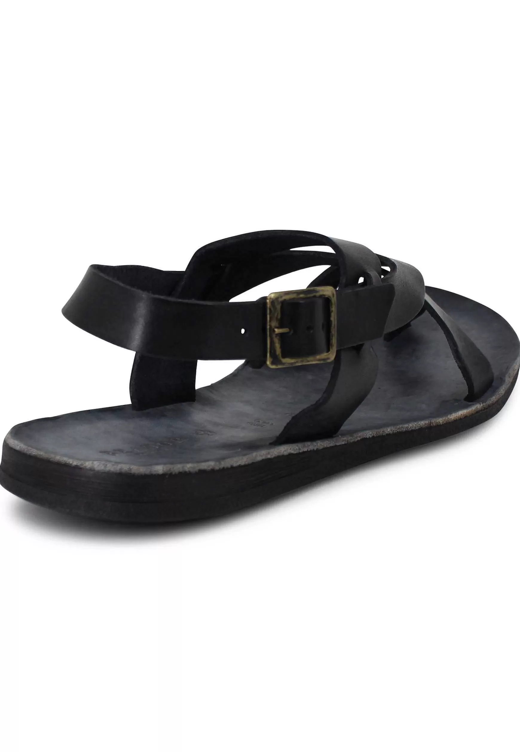 Sandali Uomo Infradito In Pelle Nera Con Cinturino E Fibbia*Brador Cheap