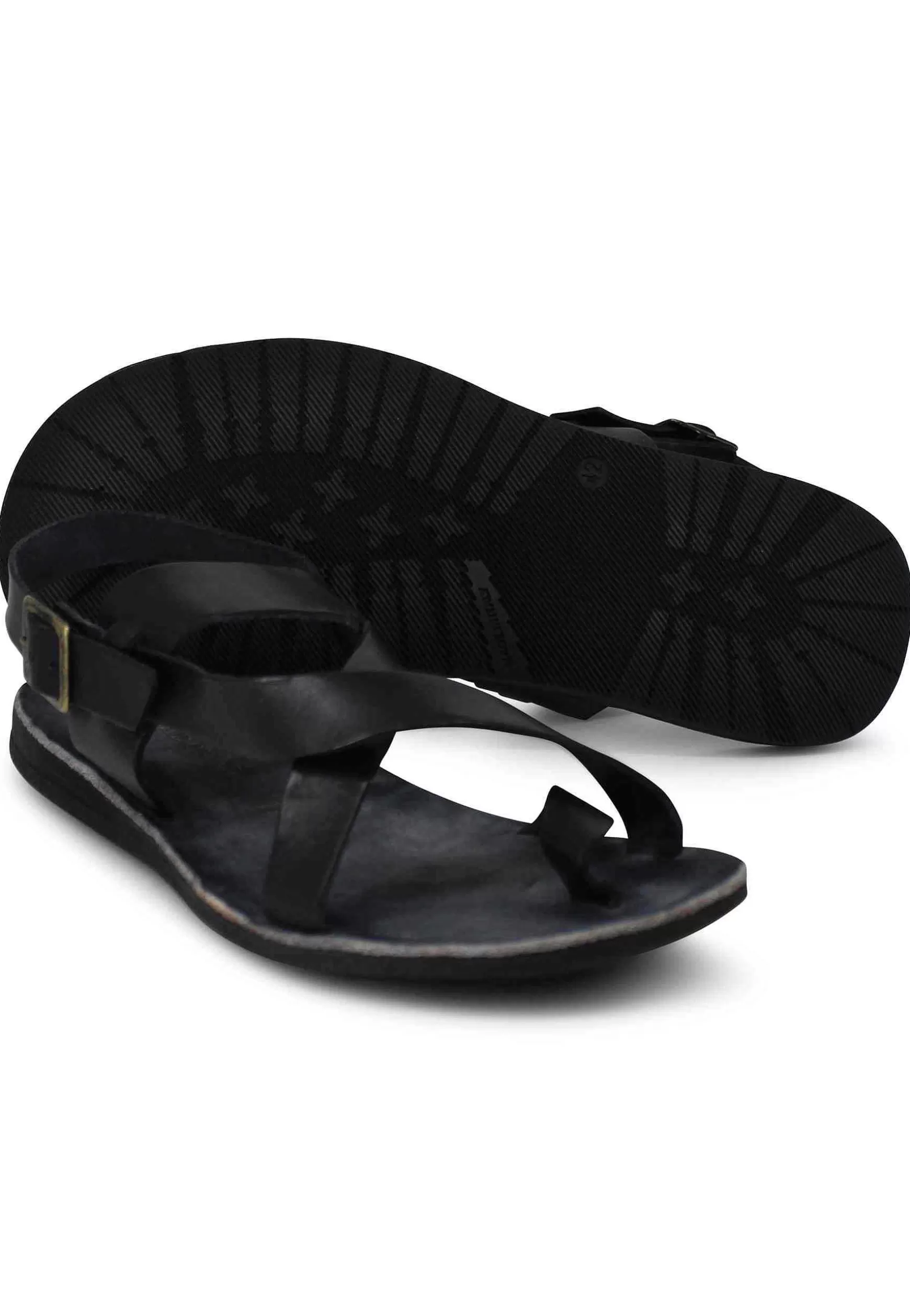 Sandali Uomo Infradito In Pelle Nera Con Cinturino E Fibbia*Brador Cheap