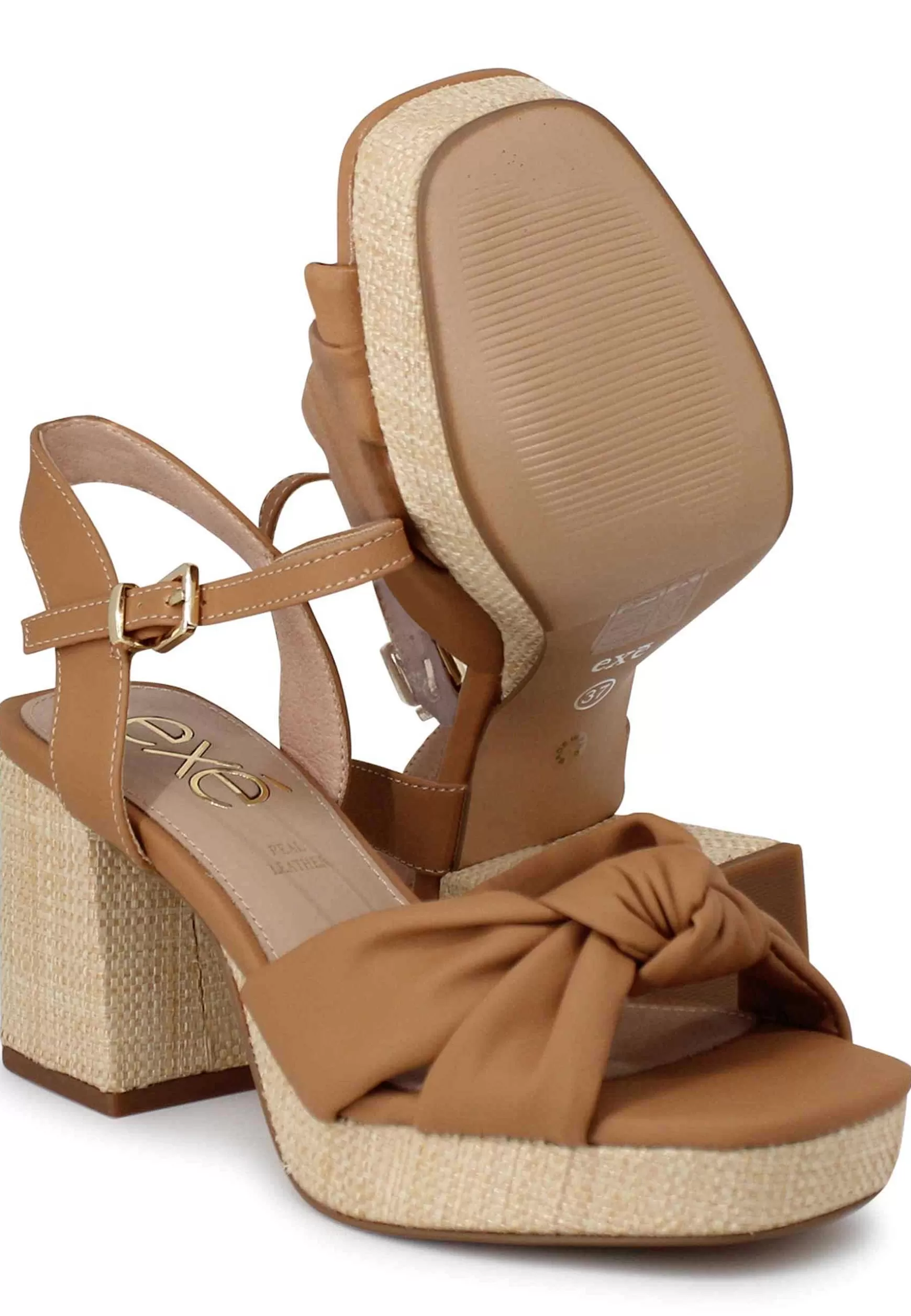 Sandali Vegan Donna In Eco Pelle Cuoio Cinturino Alla Caviglia Con Tacco E Plateau*Exe Online