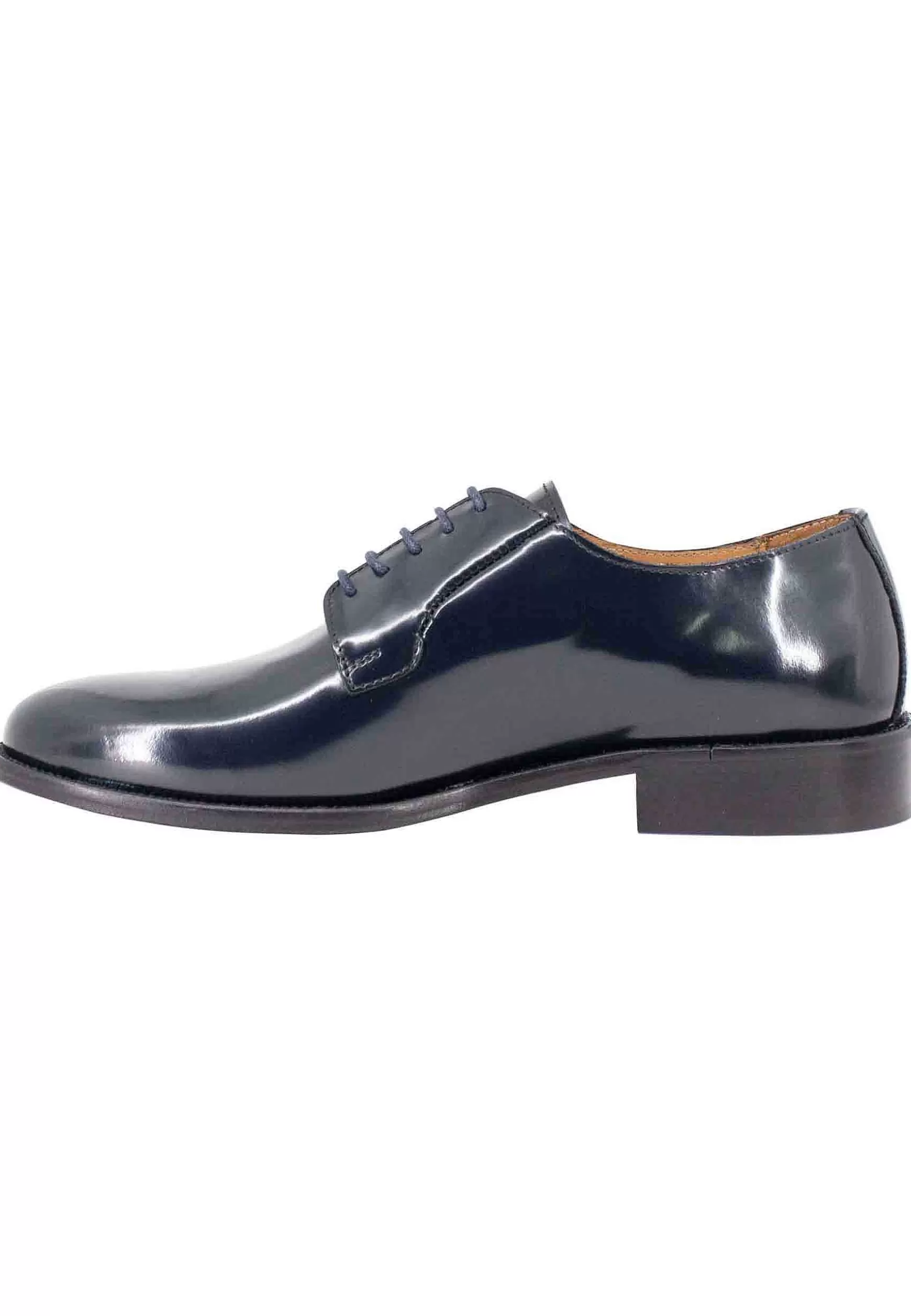 Scarpe Stringate Uomo In Pelle Lucida Blu Con Suola In Cuoio Cucita*Rogal Flash Sale