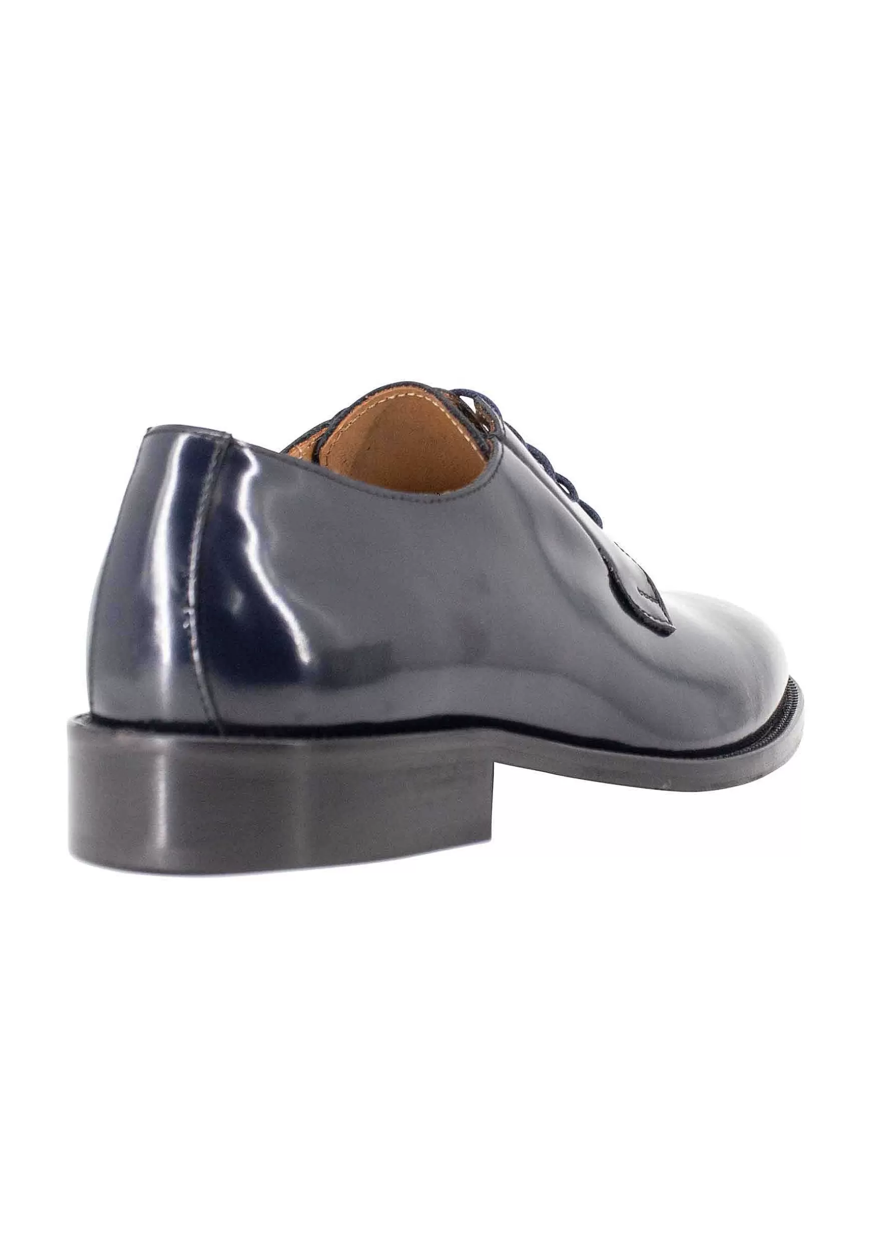 Scarpe Stringate Uomo In Pelle Lucida Blu Con Suola In Cuoio Cucita*Rogal Flash Sale
