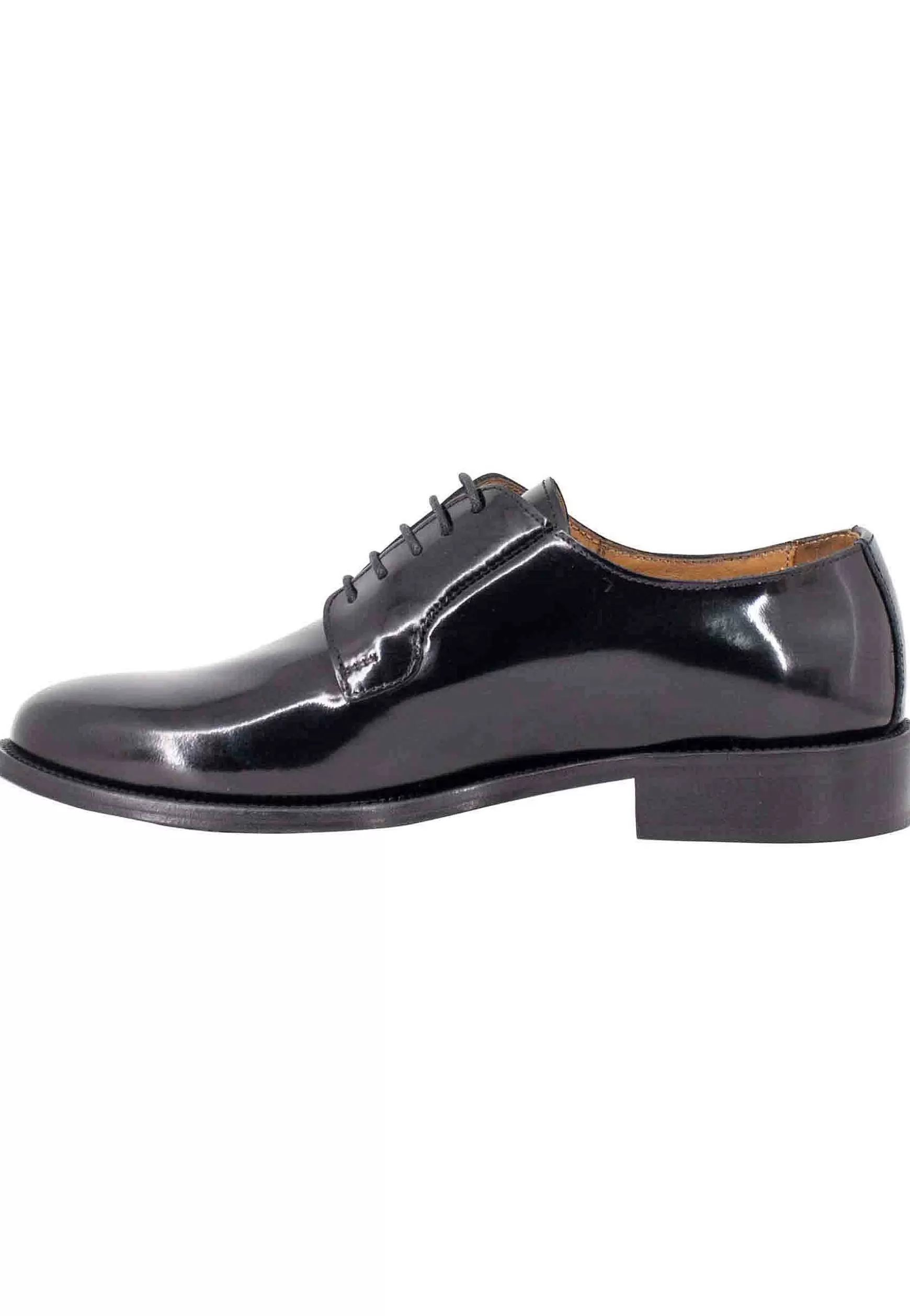 Scarpe Stringate Uomo In Pelle Lucida Nera Con Suola In Cuoio Cucita*Rogal Outlet