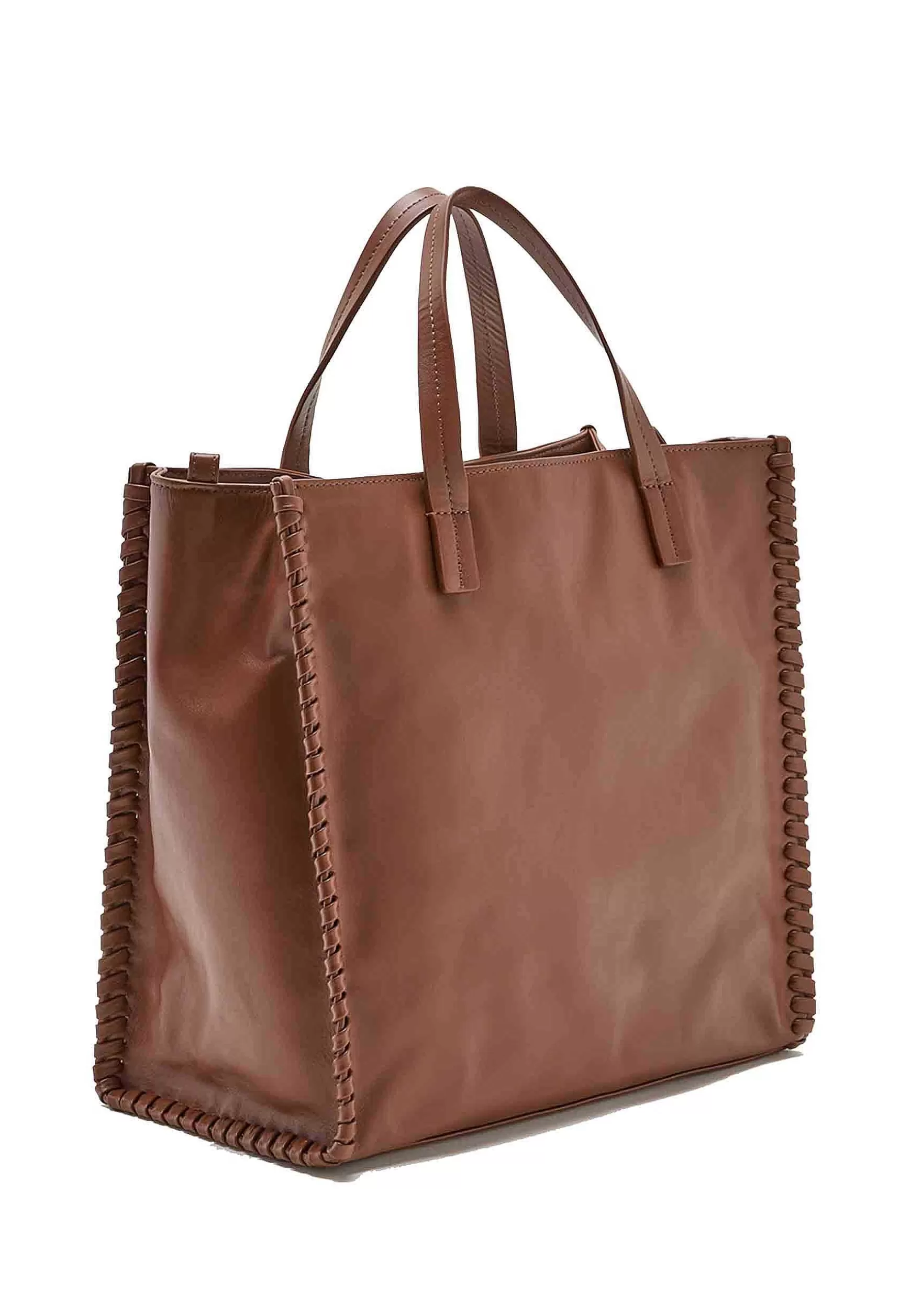 Shoppin Bag Donna Tresse In Pelle Cammello Con Doppi Manici E Tracolla*Maliparmi Cheap