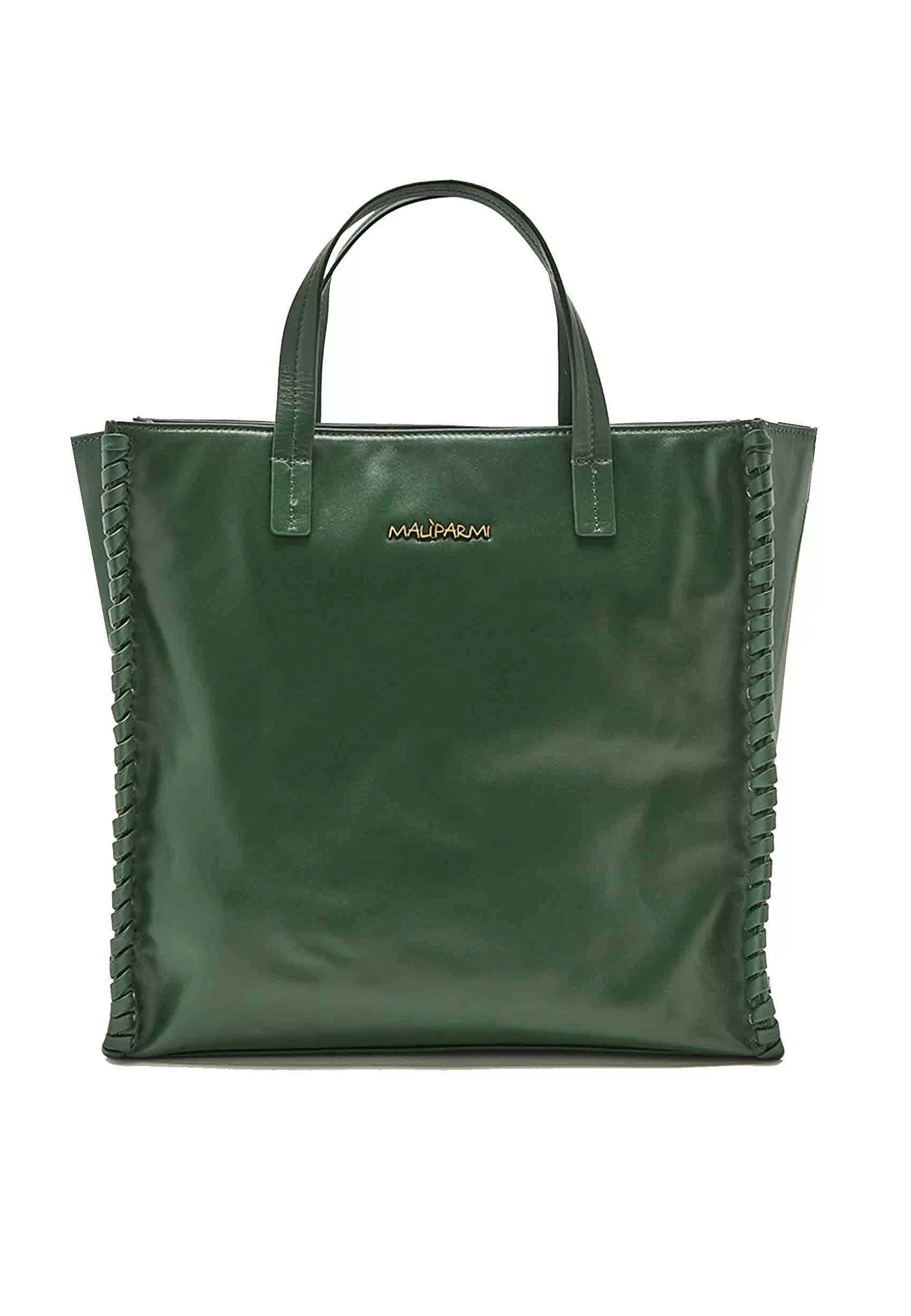 Shoppin Bag Donna Tresse In Pelle Verde Con Doppi Manici E Tracolla*Maliparmi New