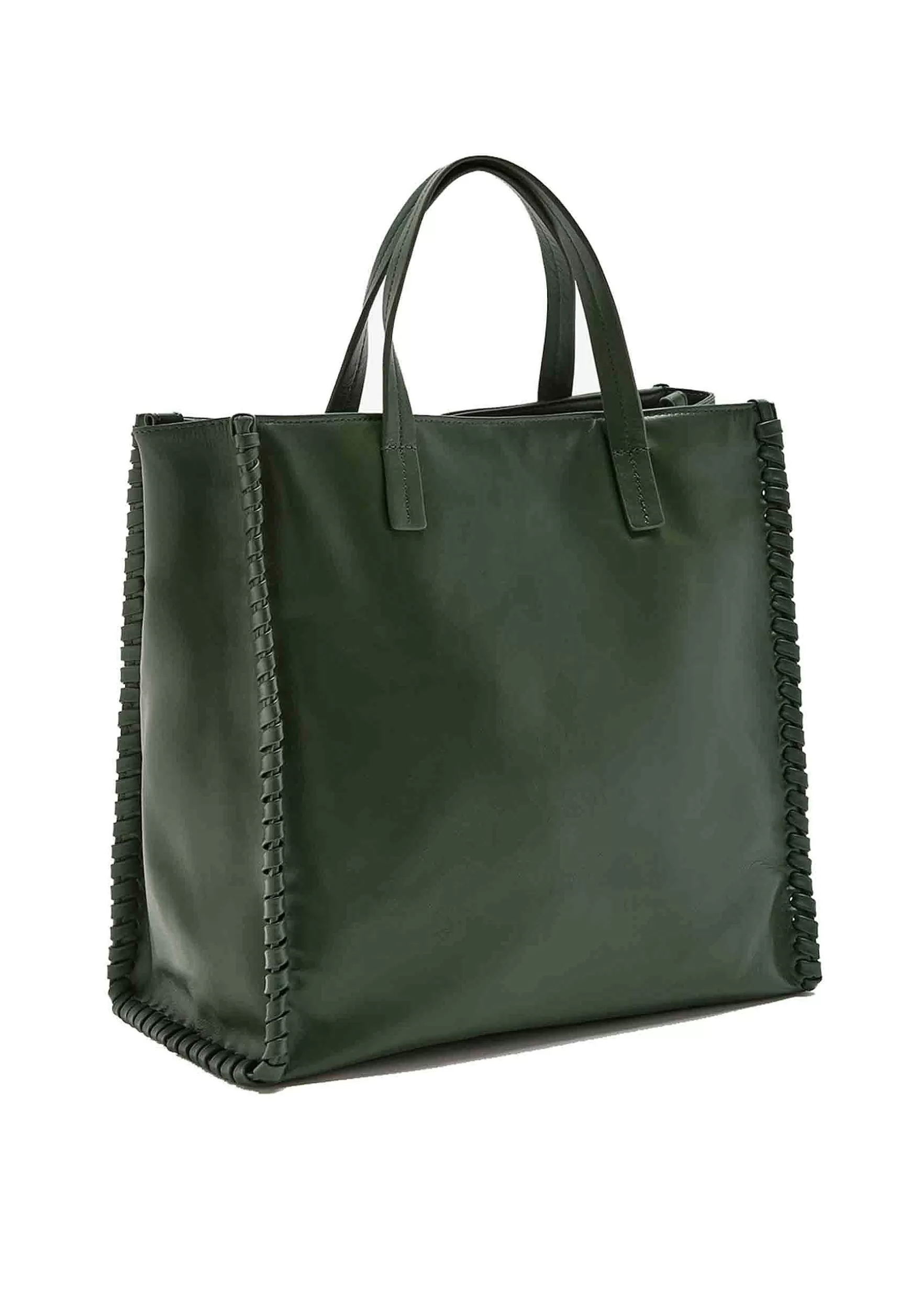 Shoppin Bag Donna Tresse In Pelle Verde Con Doppi Manici E Tracolla*Maliparmi New