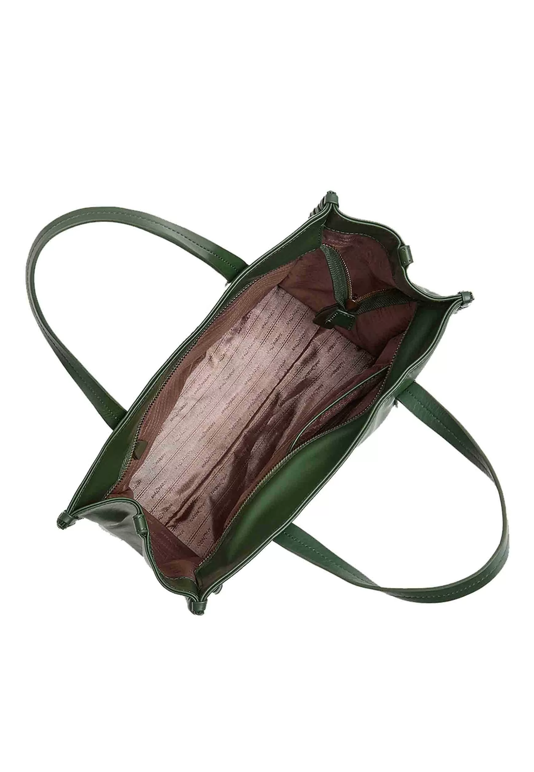 Shoppin Bag Donna Tresse In Pelle Verde Con Doppi Manici E Tracolla*Maliparmi New