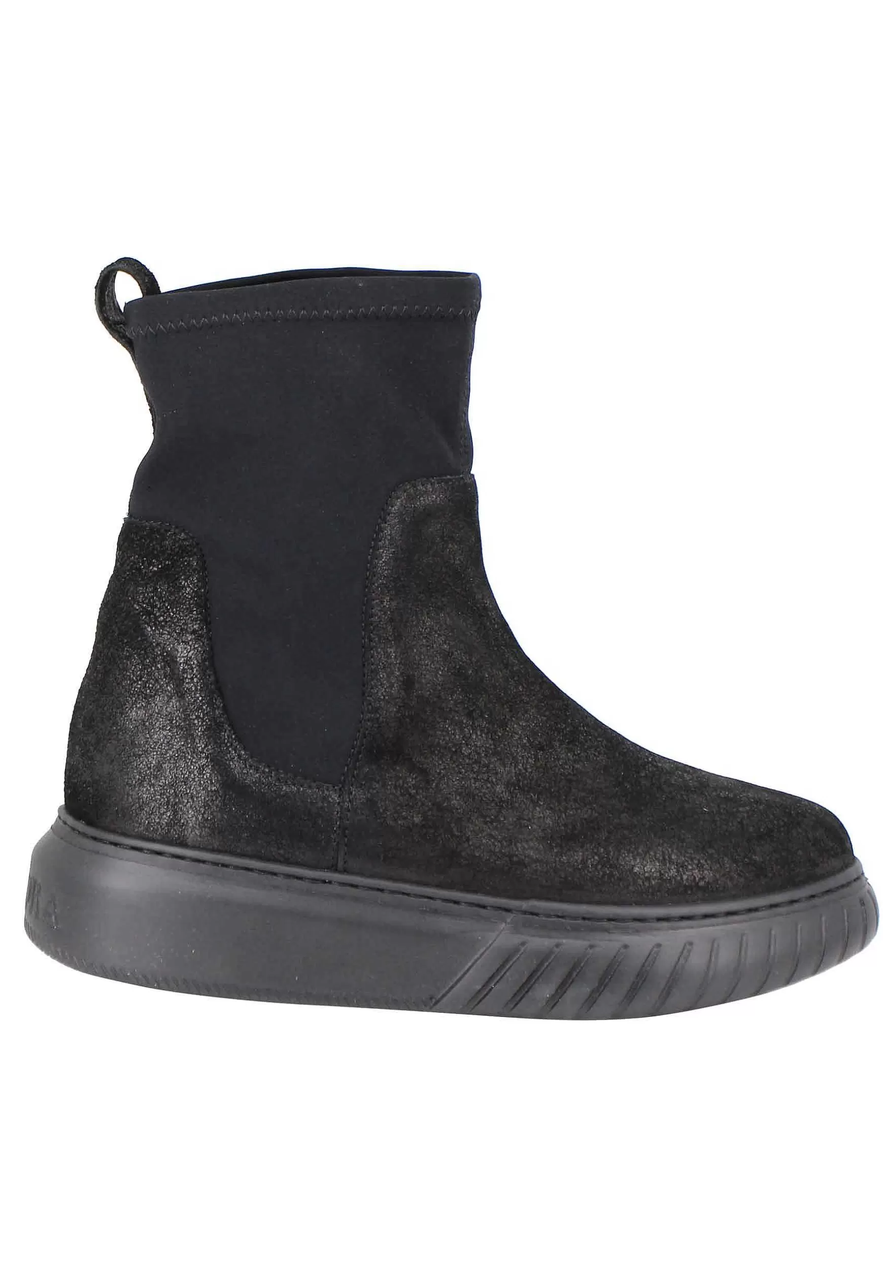 Sneakers Donna A Stivaletto In Pelle Nera E Tessuto Elasticizzato In Tinta Suola In Gomma Alta*Andia Fora Shop