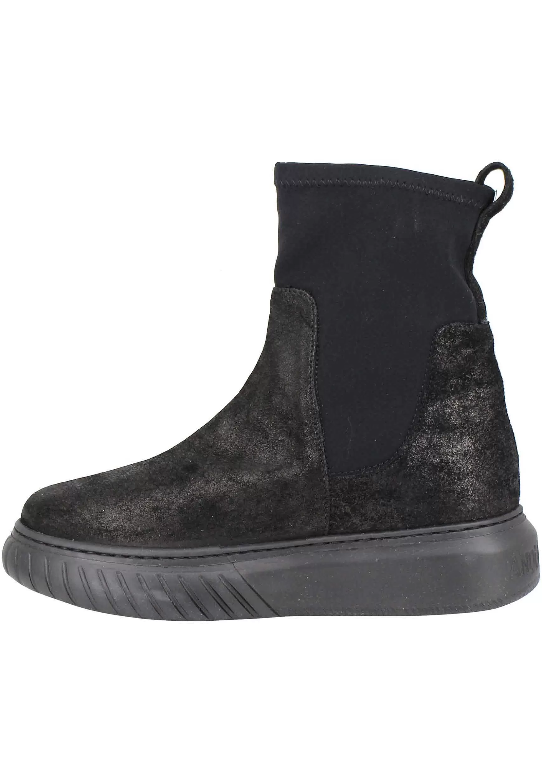 Sneakers Donna A Stivaletto In Pelle Nera E Tessuto Elasticizzato In Tinta Suola In Gomma Alta*Andia Fora Shop