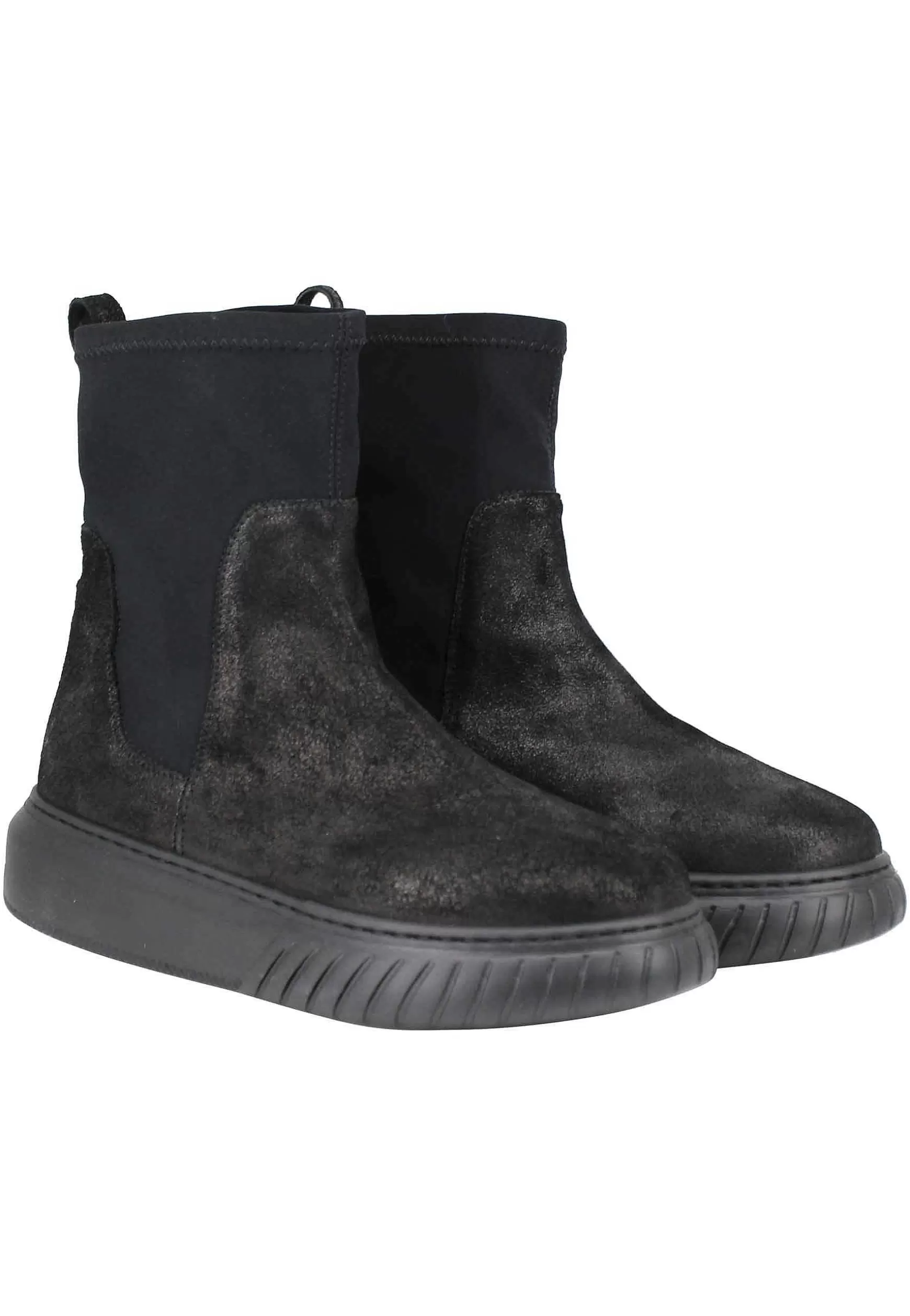Sneakers Donna A Stivaletto In Pelle Nera E Tessuto Elasticizzato In Tinta Suola In Gomma Alta*Andia Fora Shop